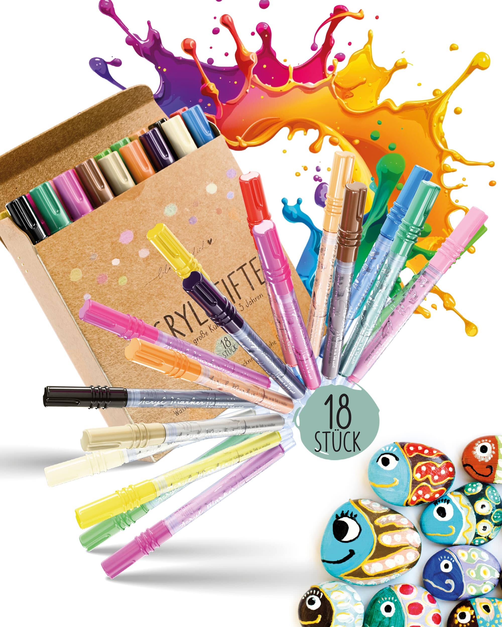 18 Acrylstifte – zum Bemalen von Steinen WRITING_INSTRUMENT lila liebt dich