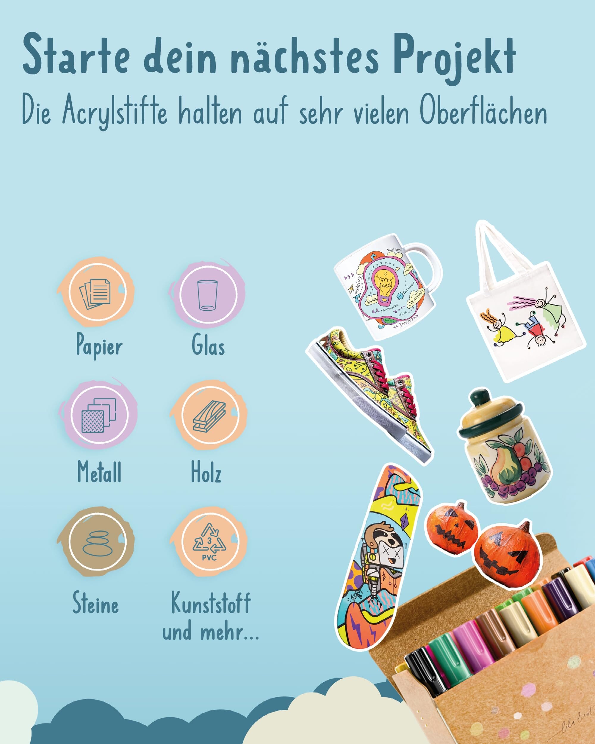 18 Acrylstifte – zum Bemalen von Steinen WRITING_INSTRUMENT lila liebt dich