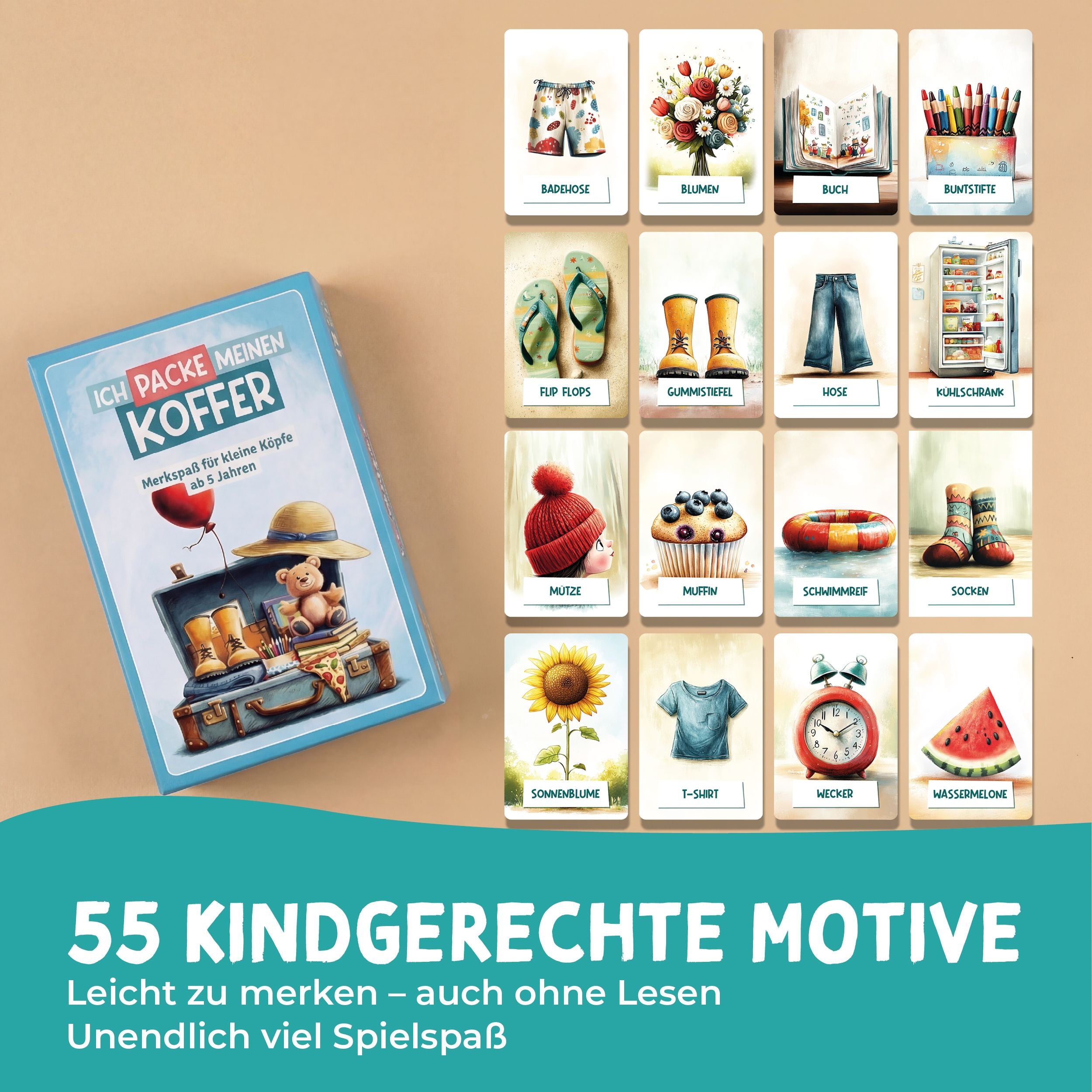 Ich packe Meinen Koffer – Kartenspiel ab 4 Jahren Spiele lila liebt dich