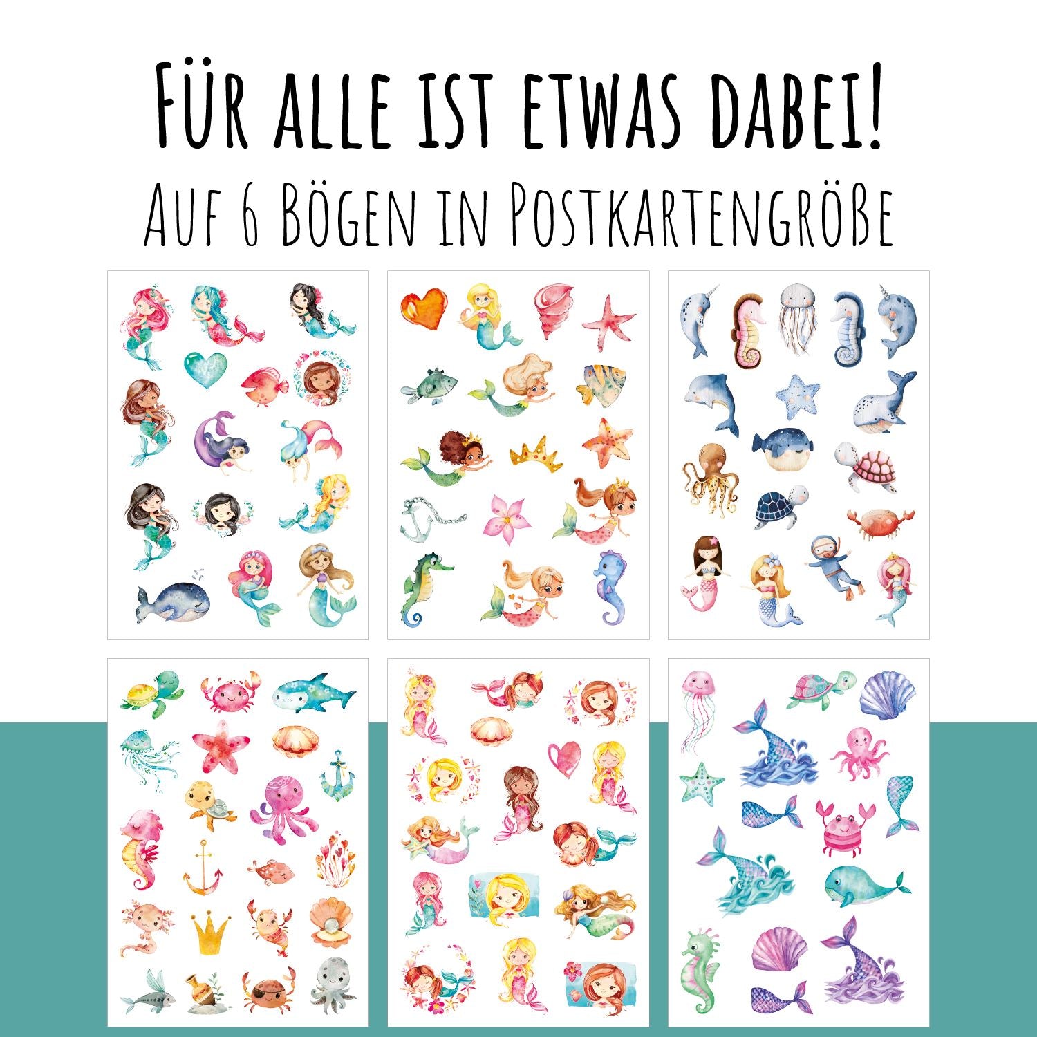 100 Kindertattoos "Meerjungfrauen & ihre Freunde" Kindertattoos lilaliebtdich