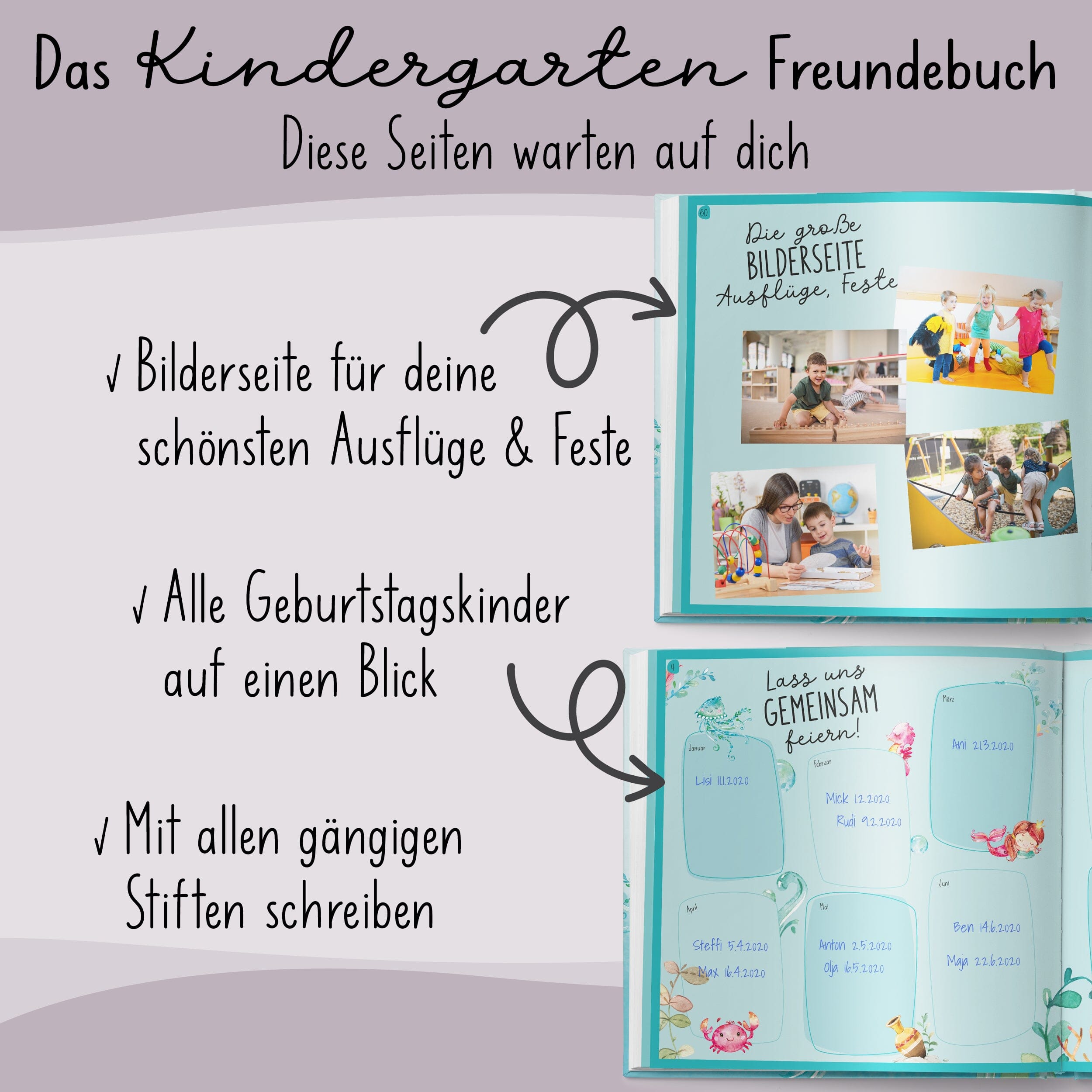 Freundebuch Kindergarten Meerjungfrauen Kindergarten Freundebuch lila liebt dich