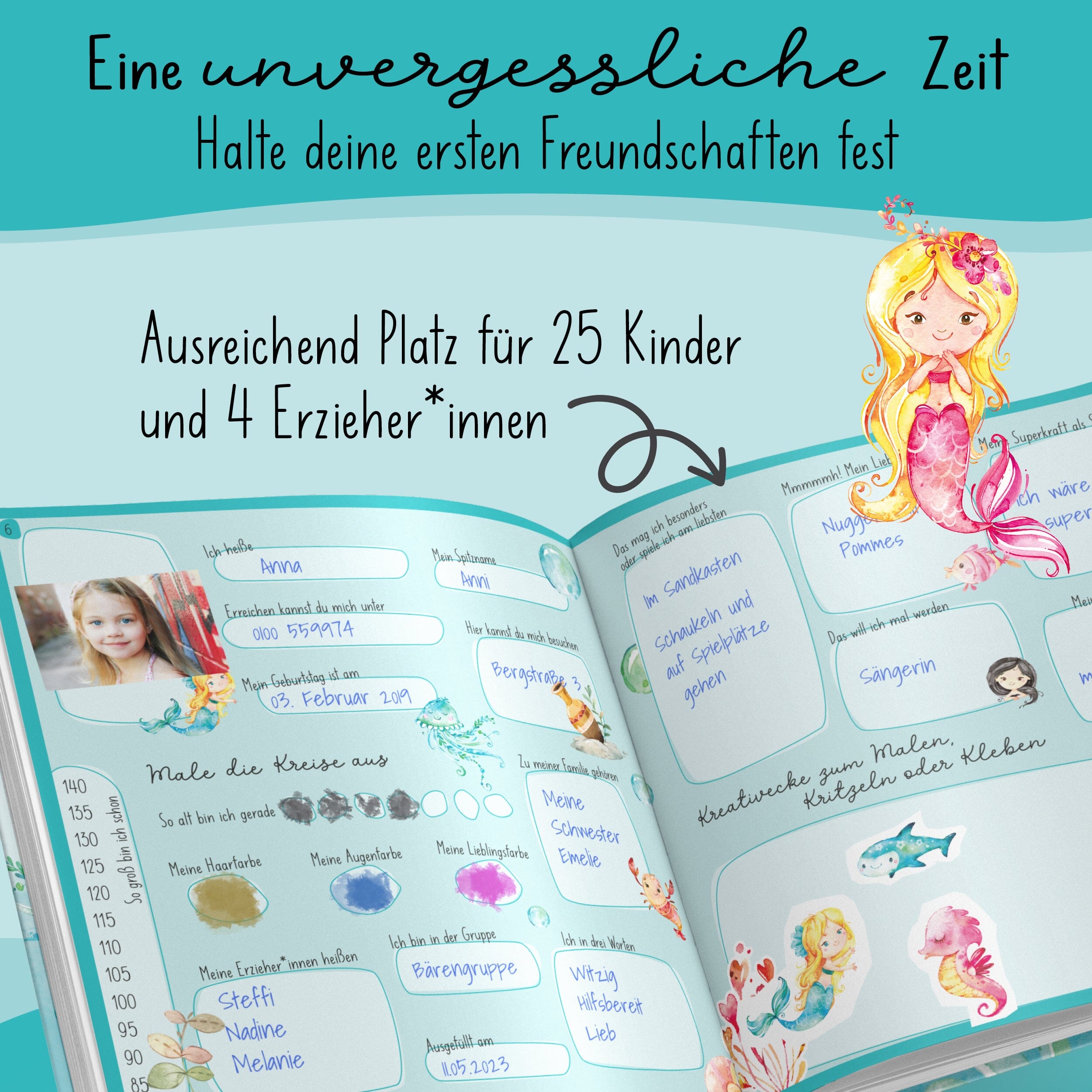 Freundebuch Kindergarten Meerjungfrauen Kindergarten Freundebuch lila liebt dich