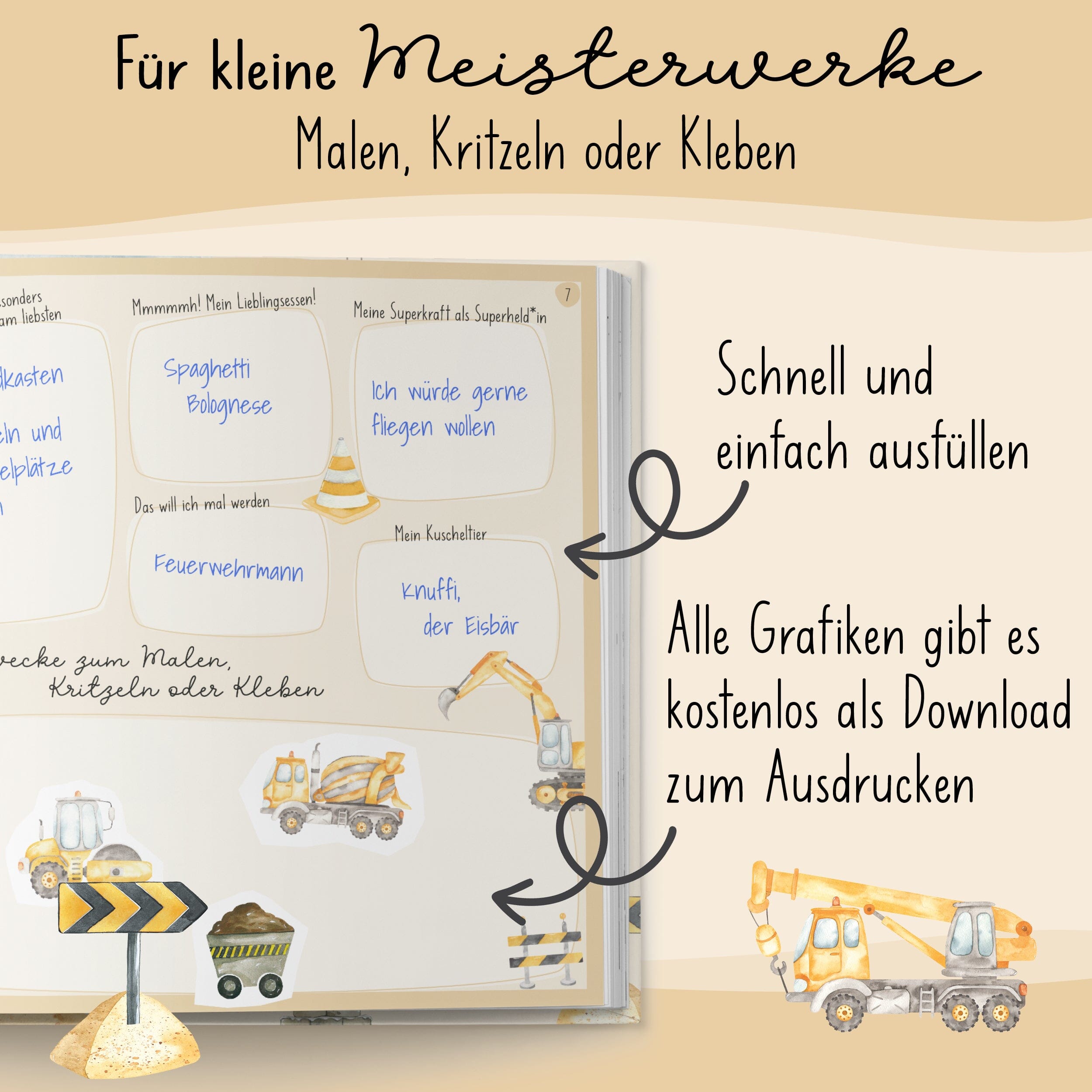 Kindergarten Freundebuch Bagger Kindergarten Freundebuch lila liebt dich