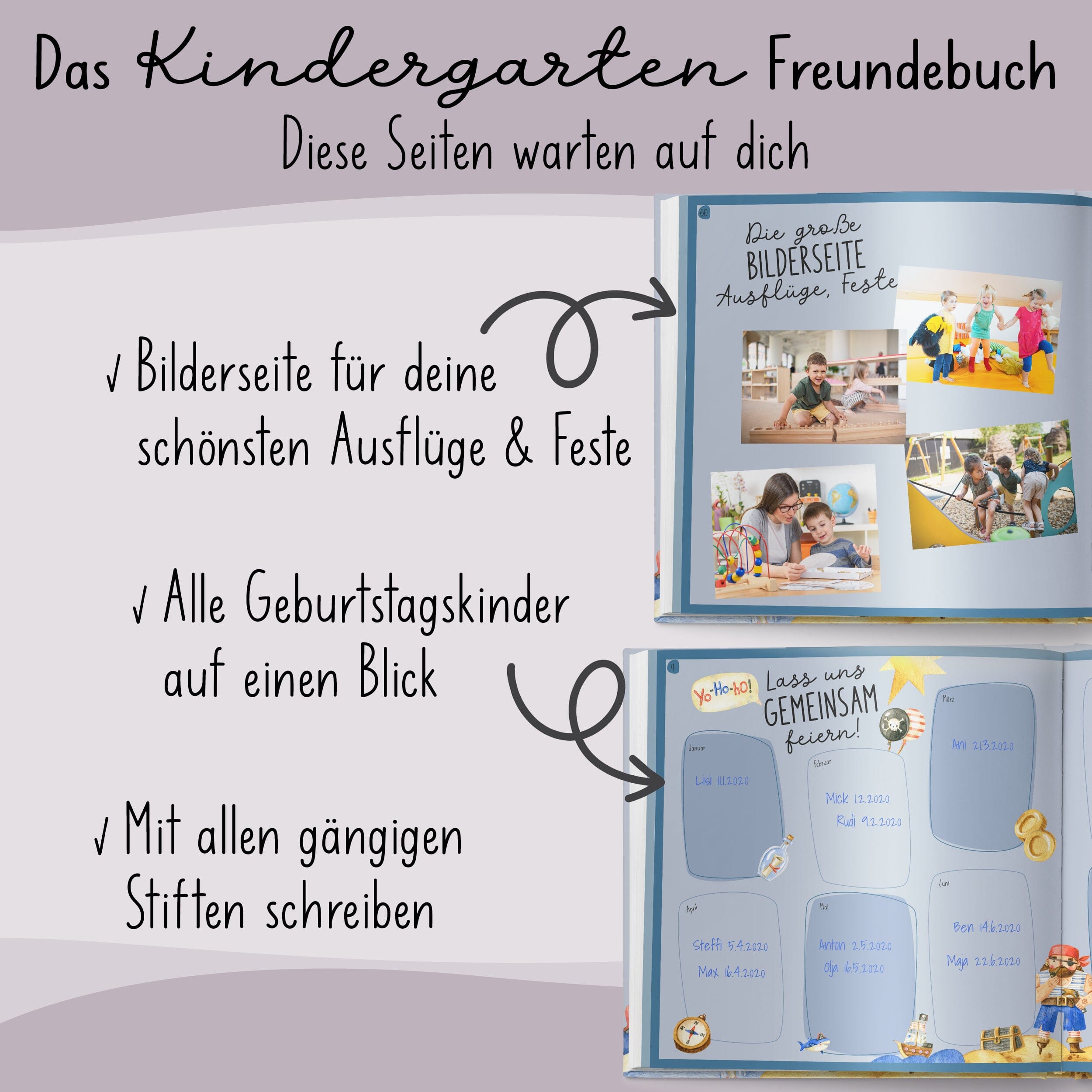 Kindergarten Freundebuch Piraten Kindergarten Freundebuch lila liebt dich