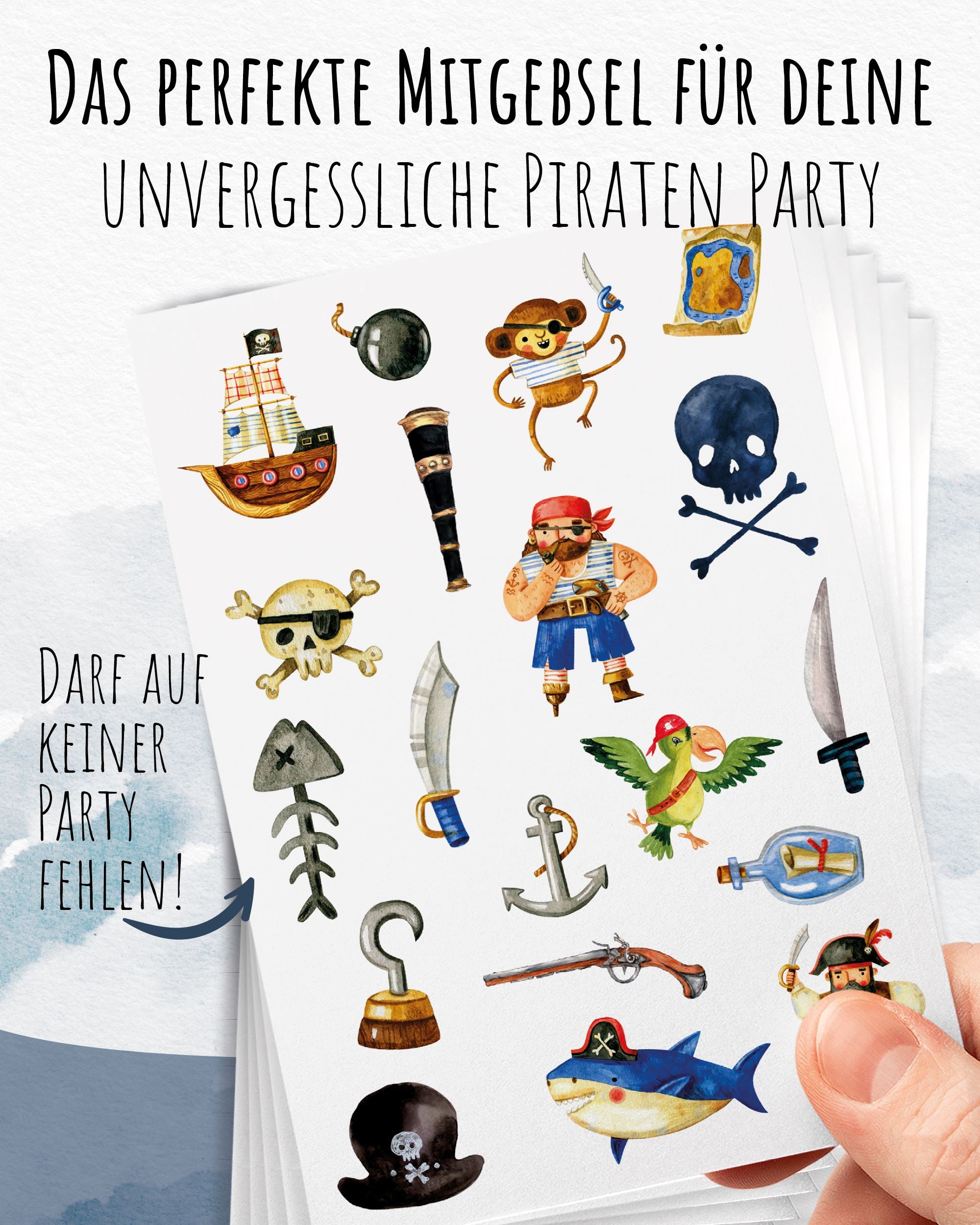 Mitgebsel Kindertattoos "AaARrghh!!! Piraten!" – 6 gleiche Bögen Kindertattoos lilaliebtdich