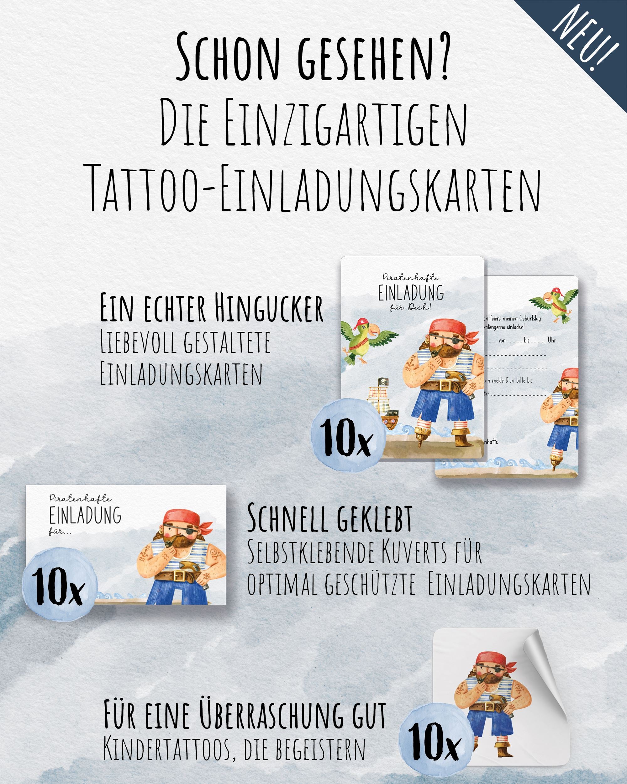 Mitgebsel Kindertattoos "AaARrghh!!! Piraten!" – 6 gleiche Bögen Kindertattoos lilaliebtdich