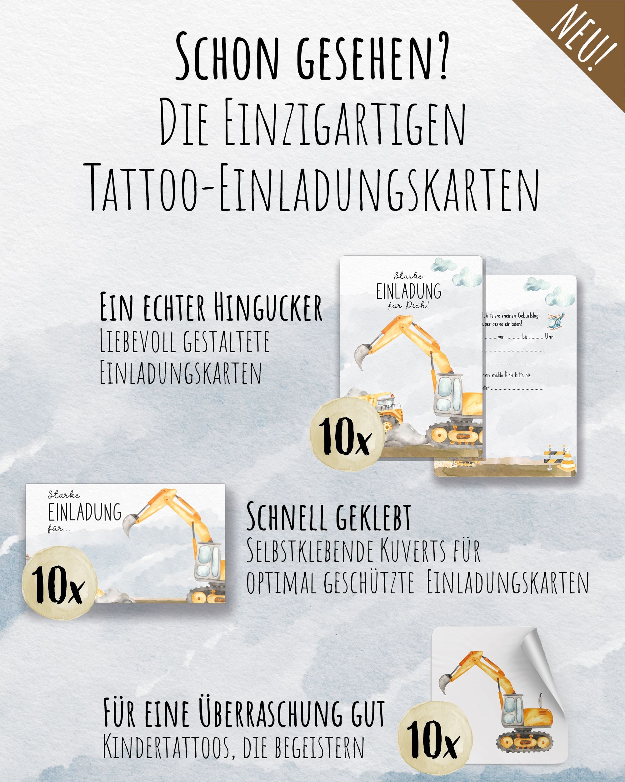 Mitgebsel Kindertattoos "Die starken Helferfahrzeuge" – 6 gleiche Bögen Kindertattoos lilaliebtdich