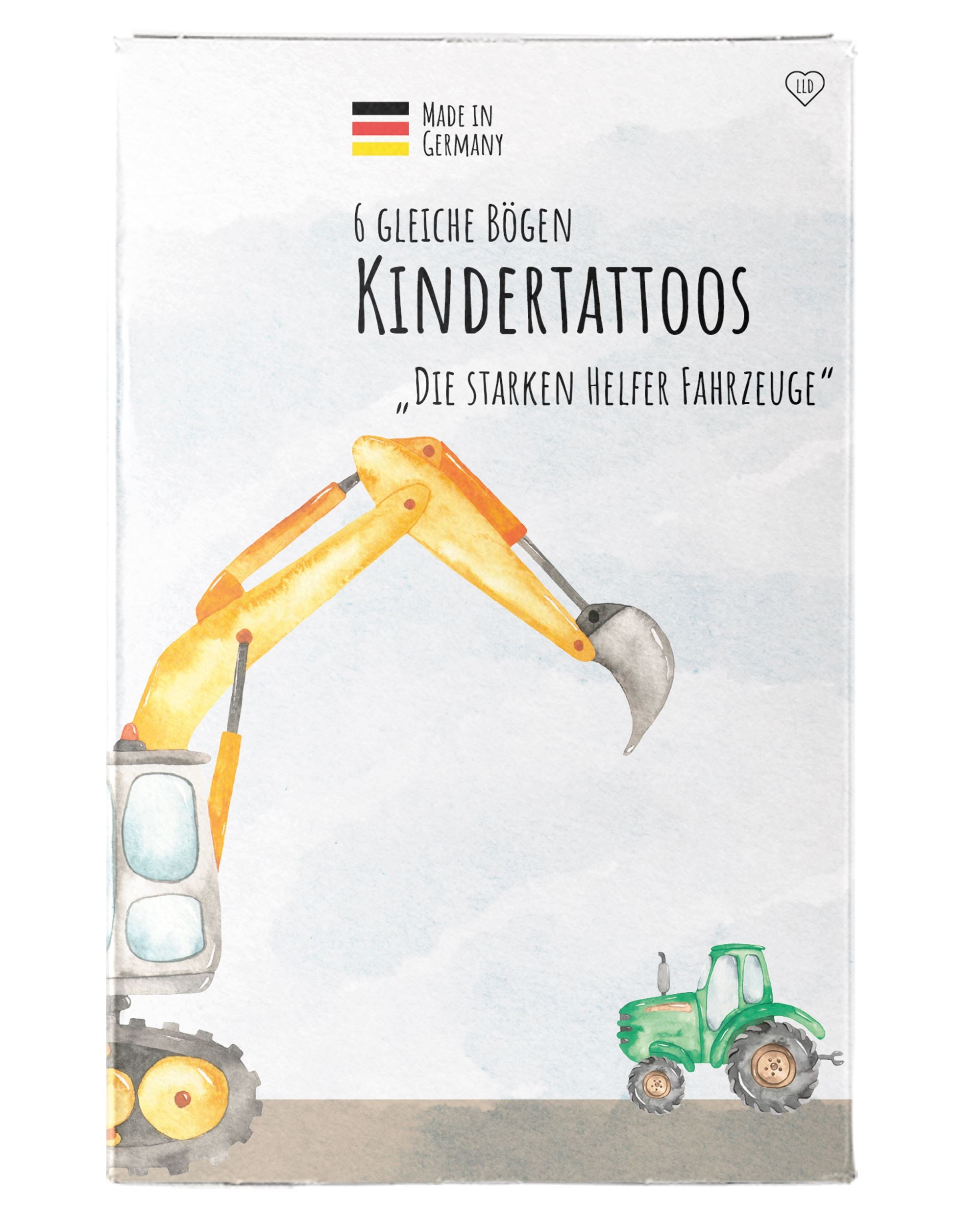 Mitgebsel Kindertattoos "Die starken Helferfahrzeuge" – 6 gleiche Bögen Kindertattoos lilaliebtdich