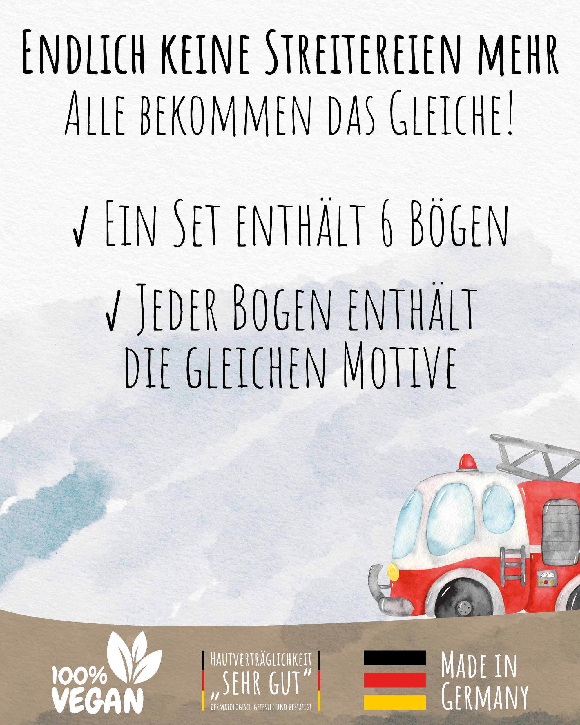 Mitgebsel Kindertattoos "Die starken Helferfahrzeuge" – 6 gleiche Bögen Kindertattoos lilaliebtdich