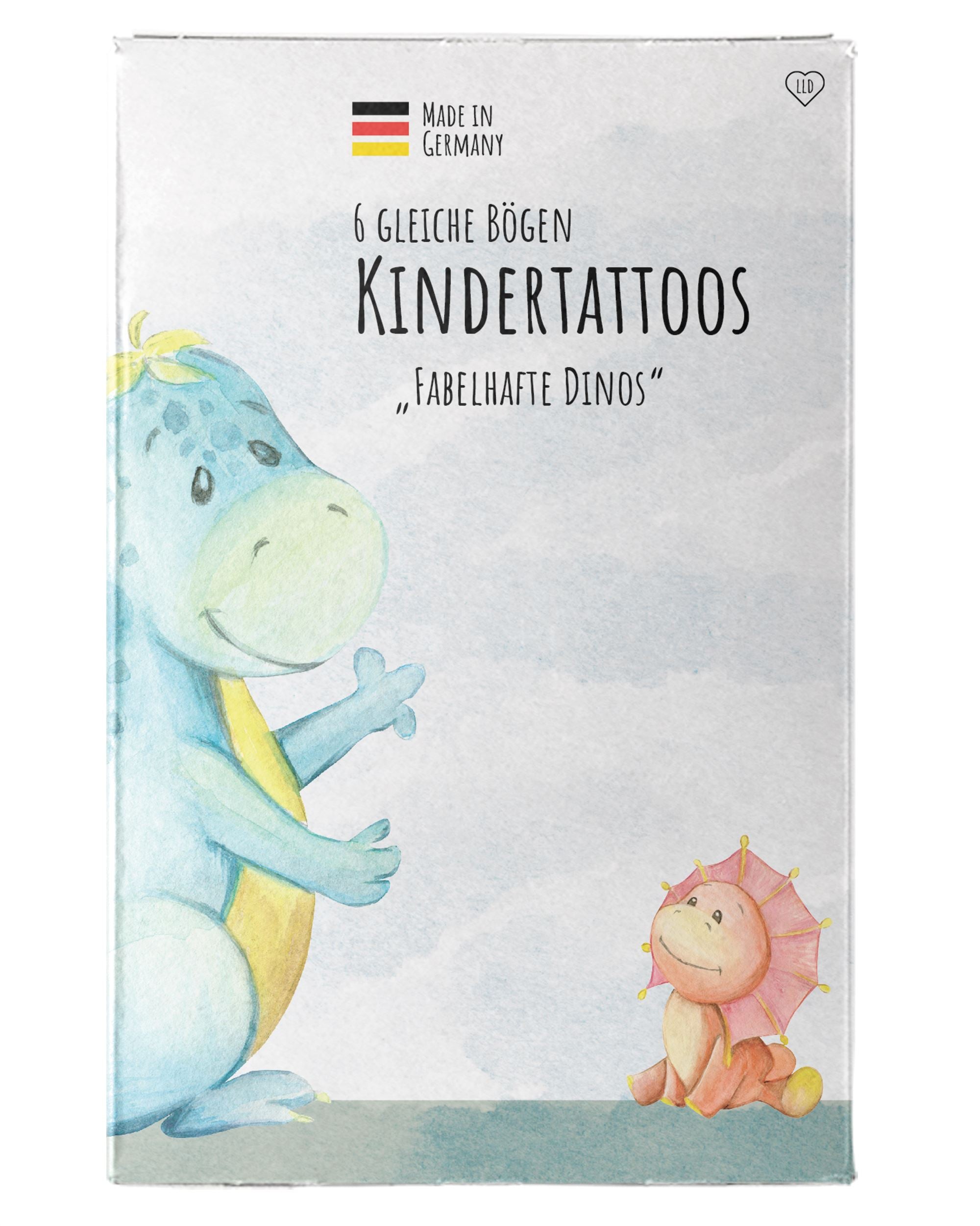 Mitgebsel Kindertattoos "Fabelhafte Dinos" – 6 gleiche Bögen Kindertattoos lilaliebtdich