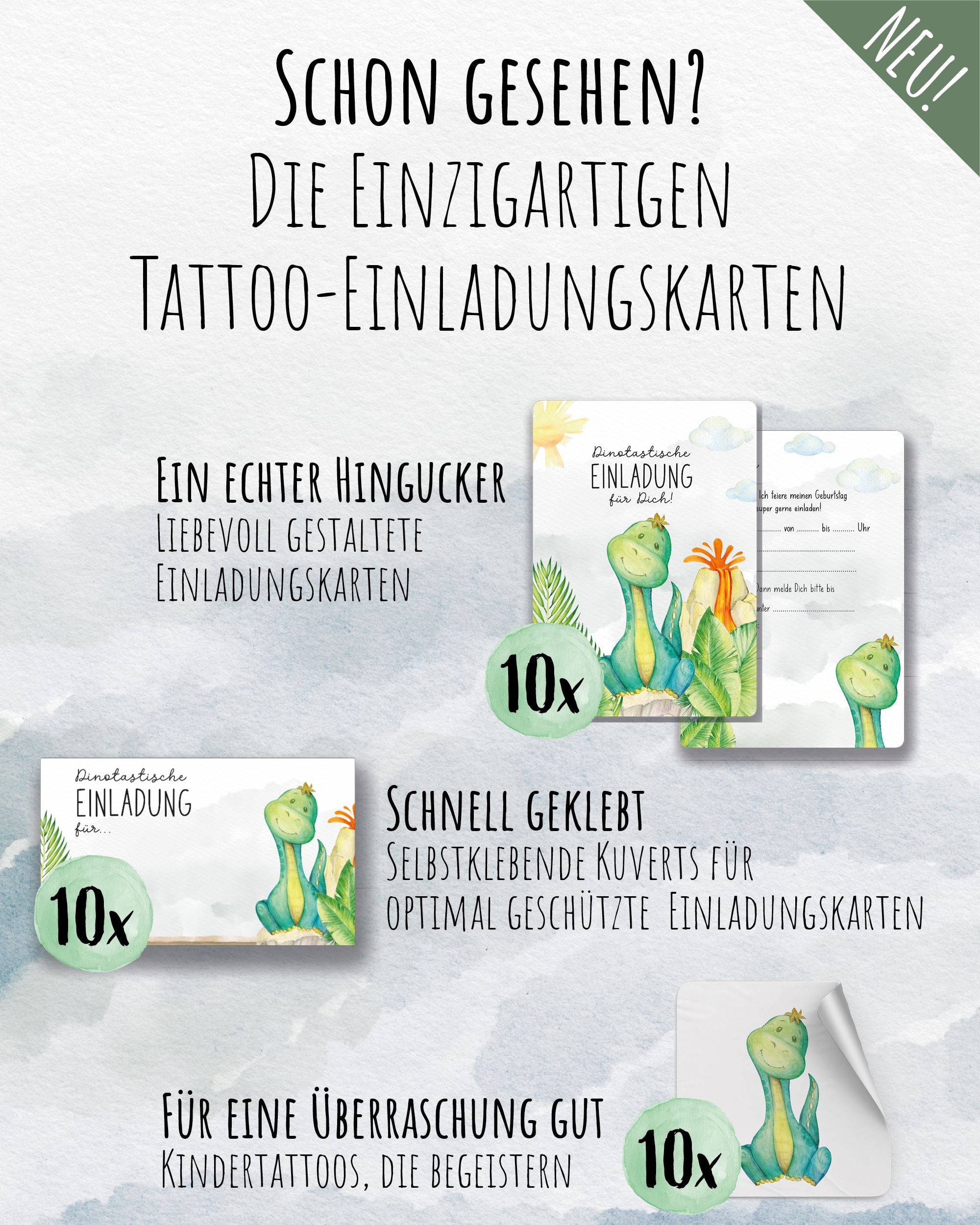 Mitgebsel Kindertattoos "Fabelhafte Dinos" – 6 gleiche Bögen Kindertattoos lilaliebtdich