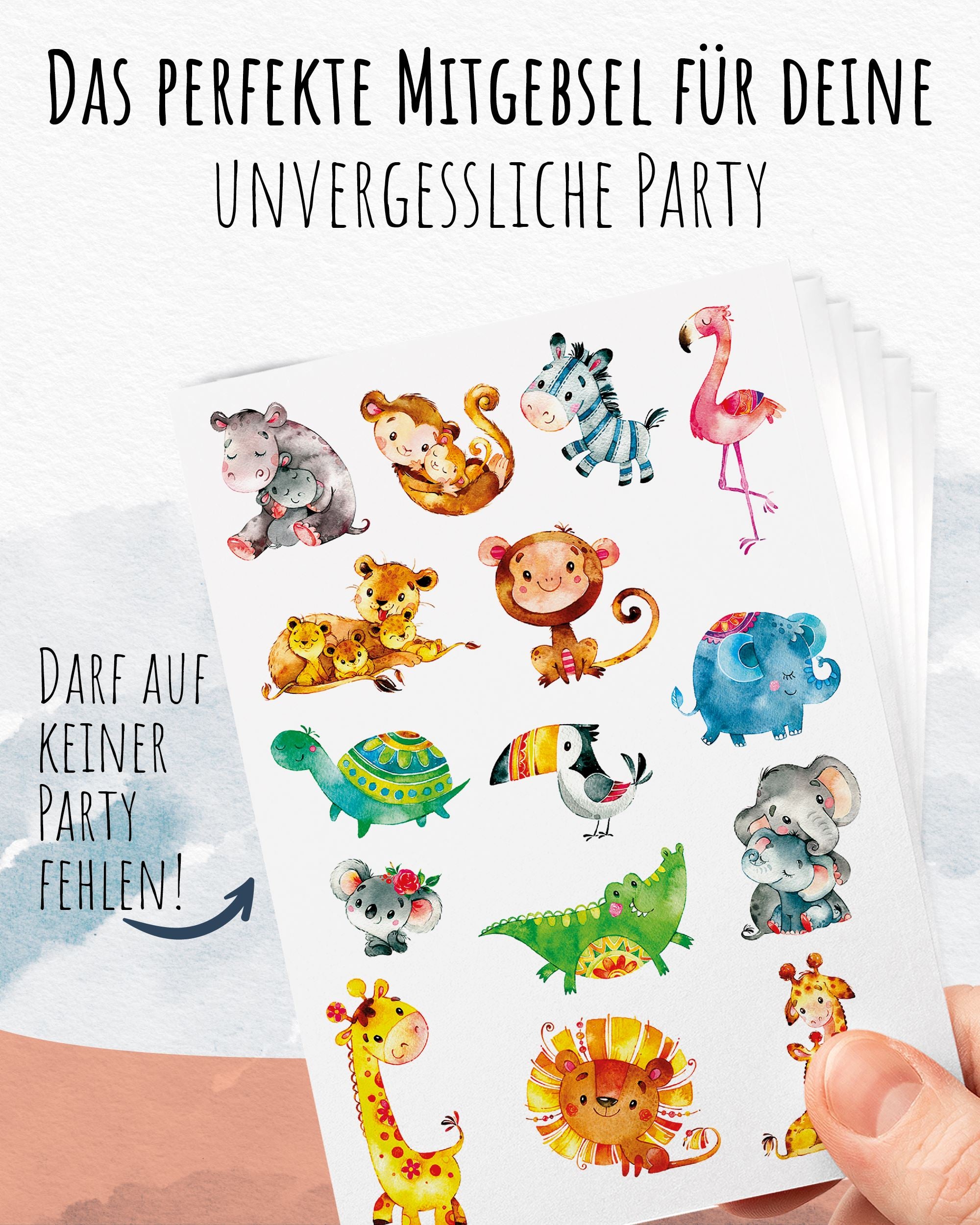 Mitgebsel Kindertattoos "Fabelhafte wilde Tiere" – 6 gleiche Bögen Kindertattoos lilaliebtdich