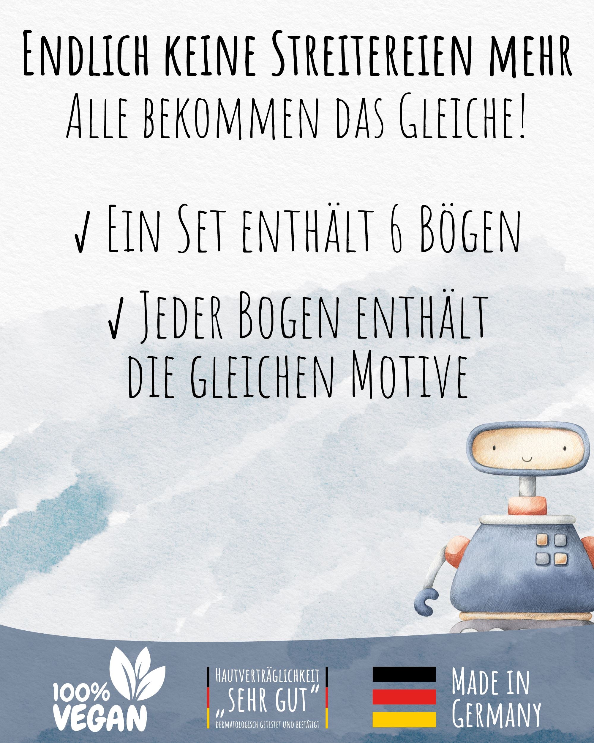 Mitgebsel Kindertattoos "Galaktische Roboter" – 6 gleiche Bögen Kindertattoos lilaliebtdich