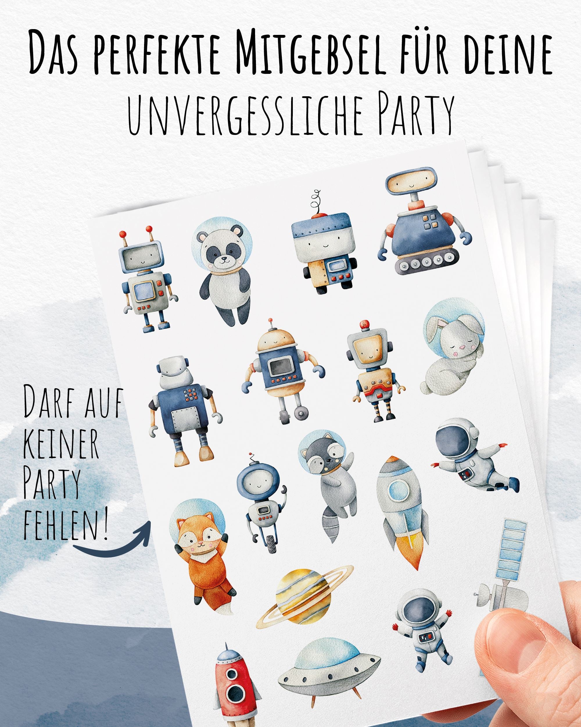 Mitgebsel Kindertattoos "Galaktische Roboter" – 6 gleiche Bögen Kindertattoos lilaliebtdich
