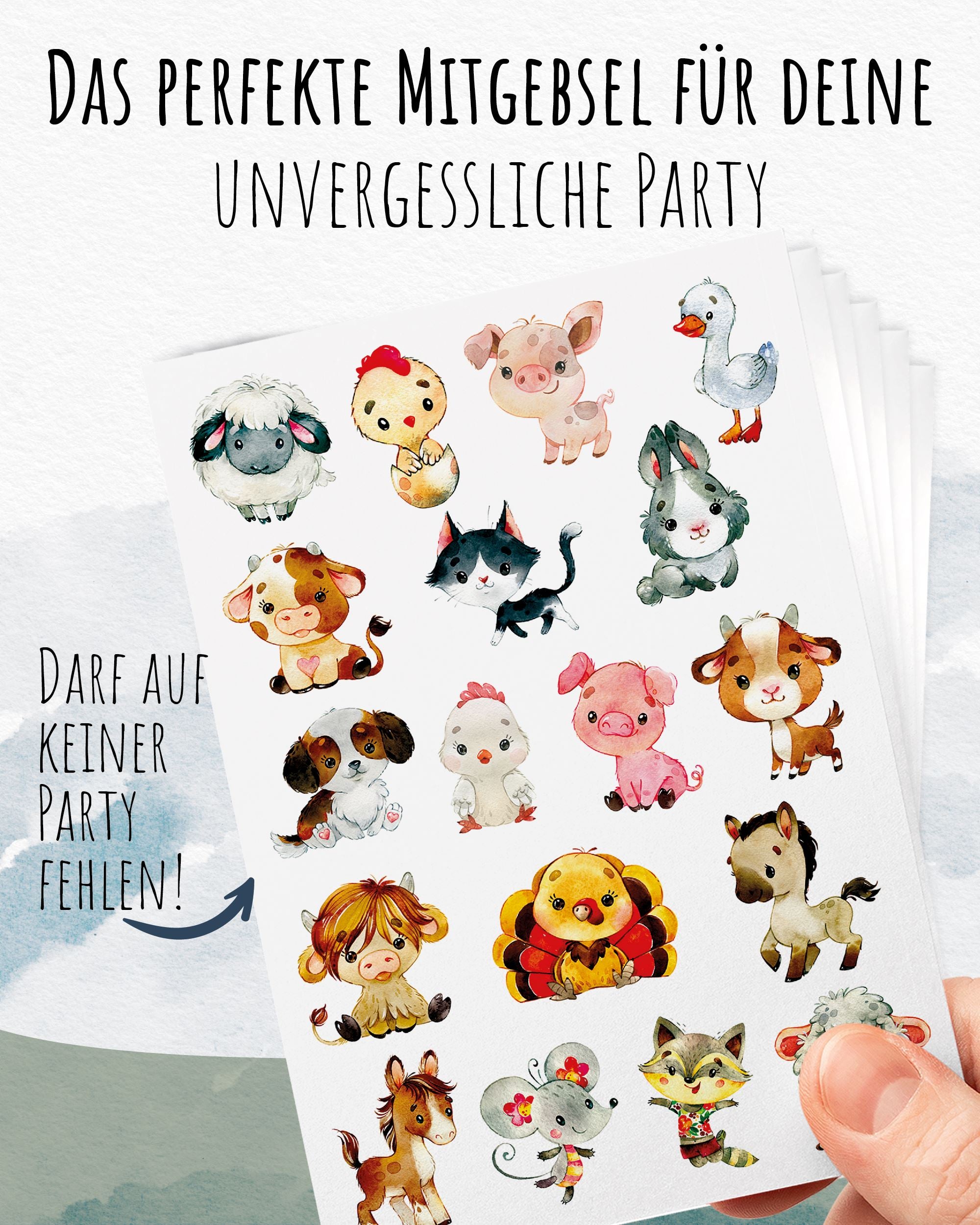 Mitgebsel Kindertattoos "Mäh & Muh vom Bauernhof" – 6 gleiche Bögen Kindertattoos lilaliebtdich