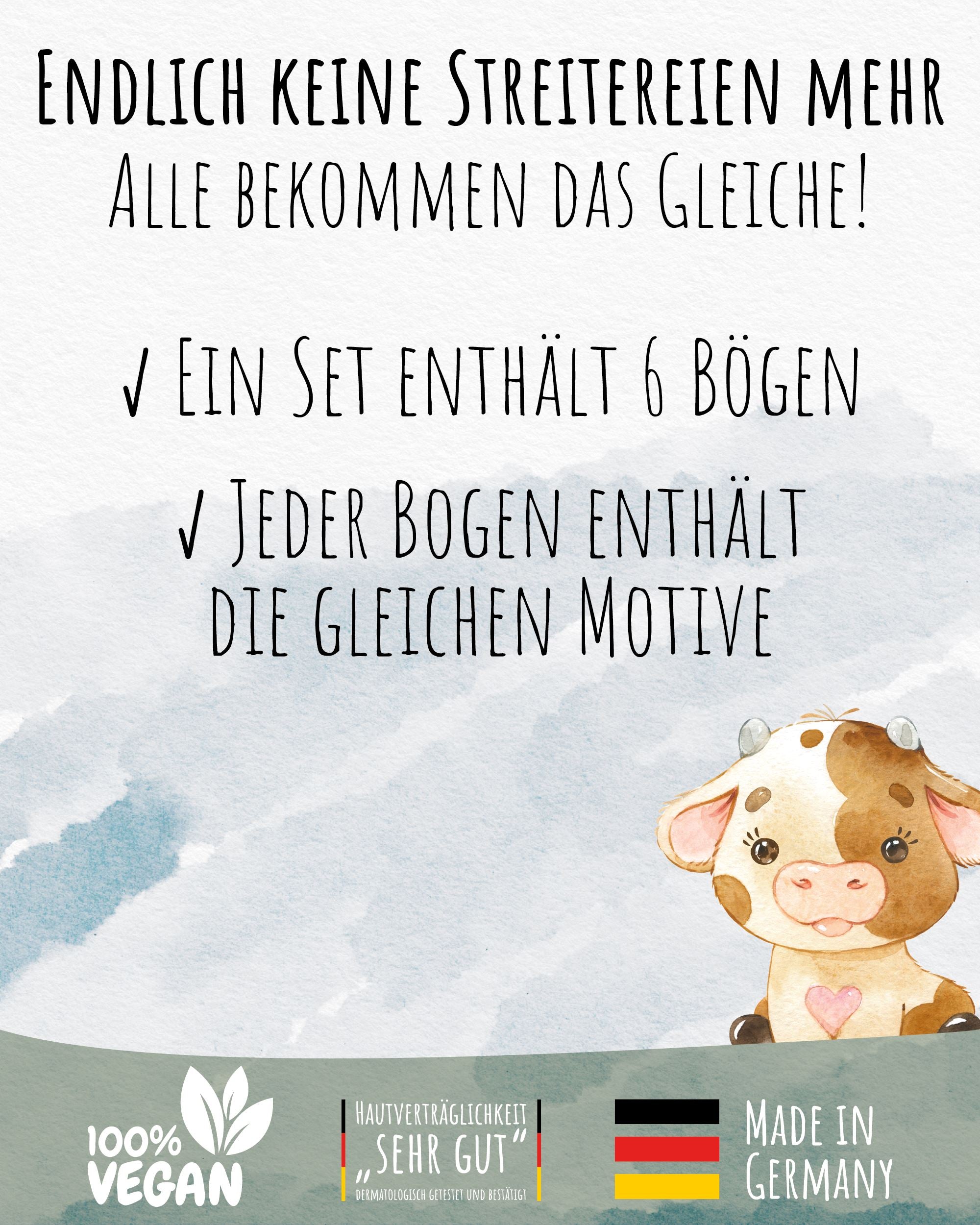Mitgebsel Kindertattoos "Mäh & Muh vom Bauernhof" – 6 gleiche Bögen Kindertattoos lilaliebtdich