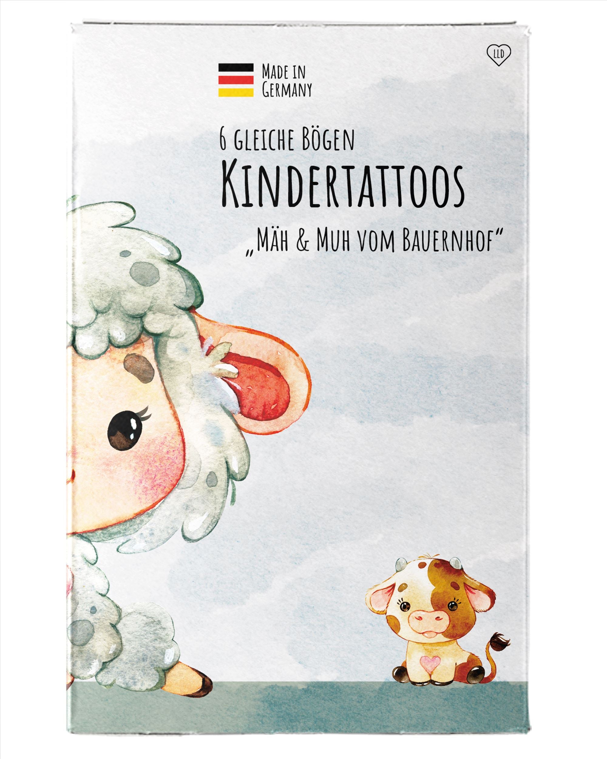 Mitgebsel Kindertattoos "Mäh & Muh vom Bauernhof" – 6 gleiche Bögen Kindertattoos lilaliebtdich