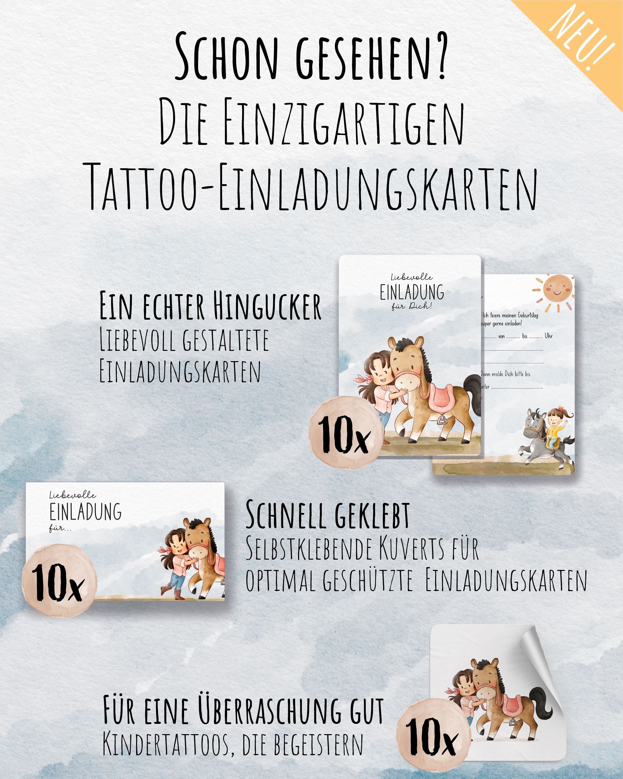 Mitgebsel Kindertattoos "Meine liebsten Pferde" – 6 gleiche Bögen Kindertattoos lilaliebtdich