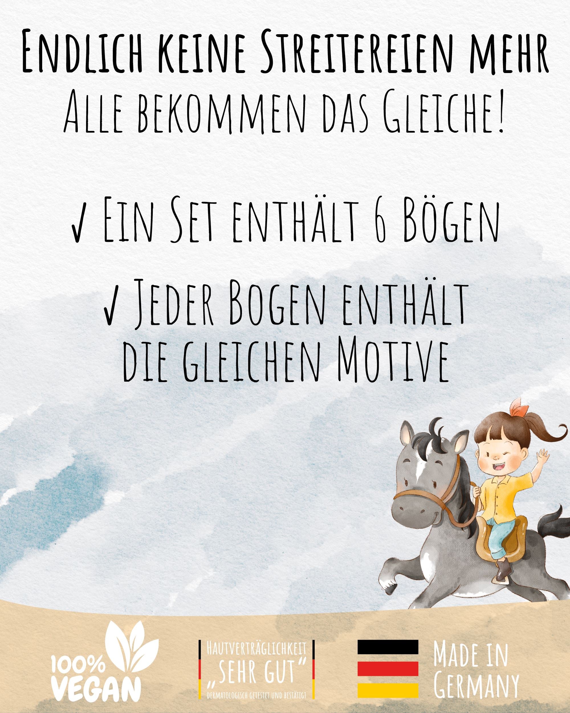 Mitgebsel Kindertattoos "Meine liebsten Pferde" – 6 gleiche Bögen Kindertattoos lilaliebtdich