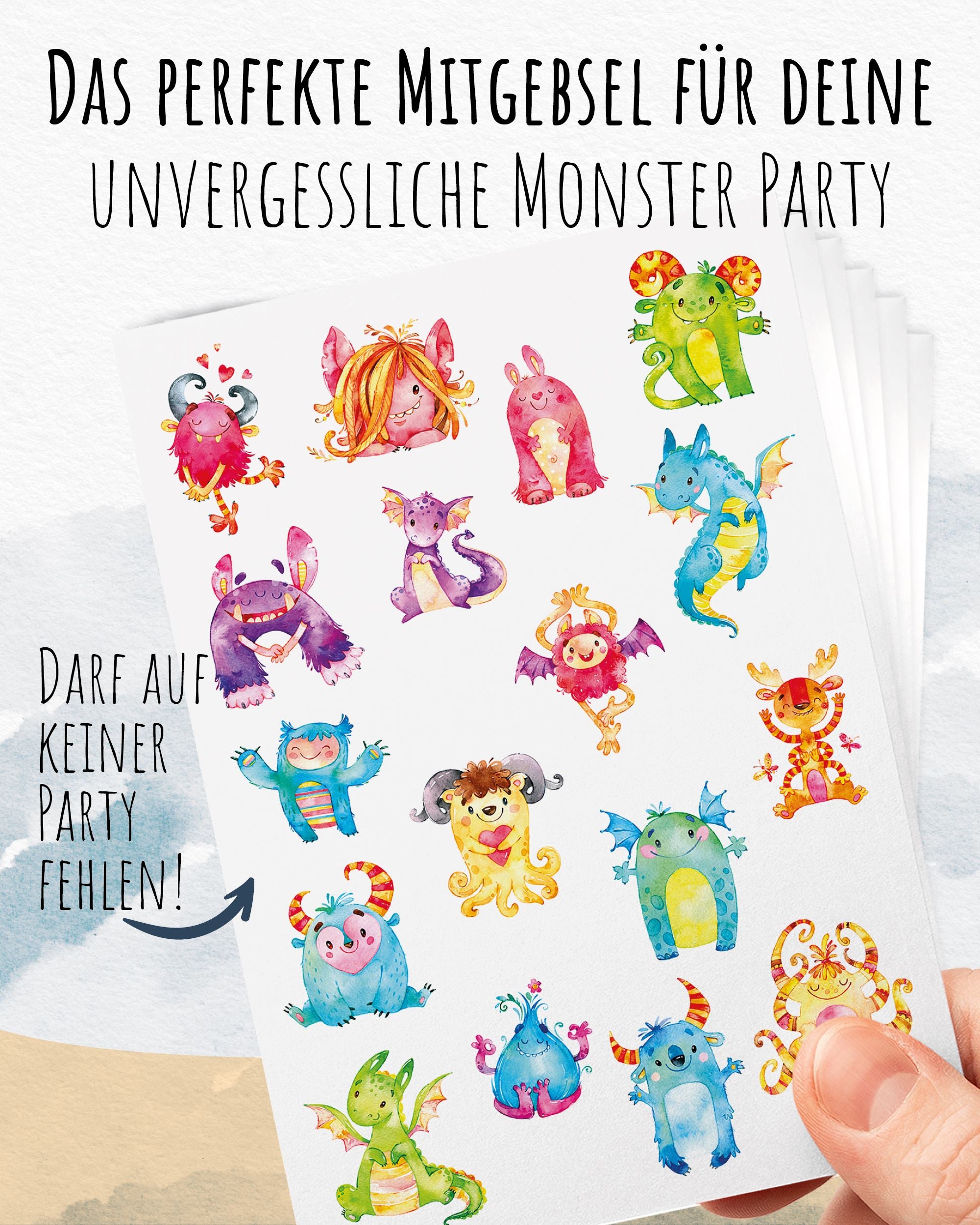 Mitgebsel Kindertattoos "Süße Drachen & Monster" – 6 gleiche Bögen Kindertattoos lilaliebtdich