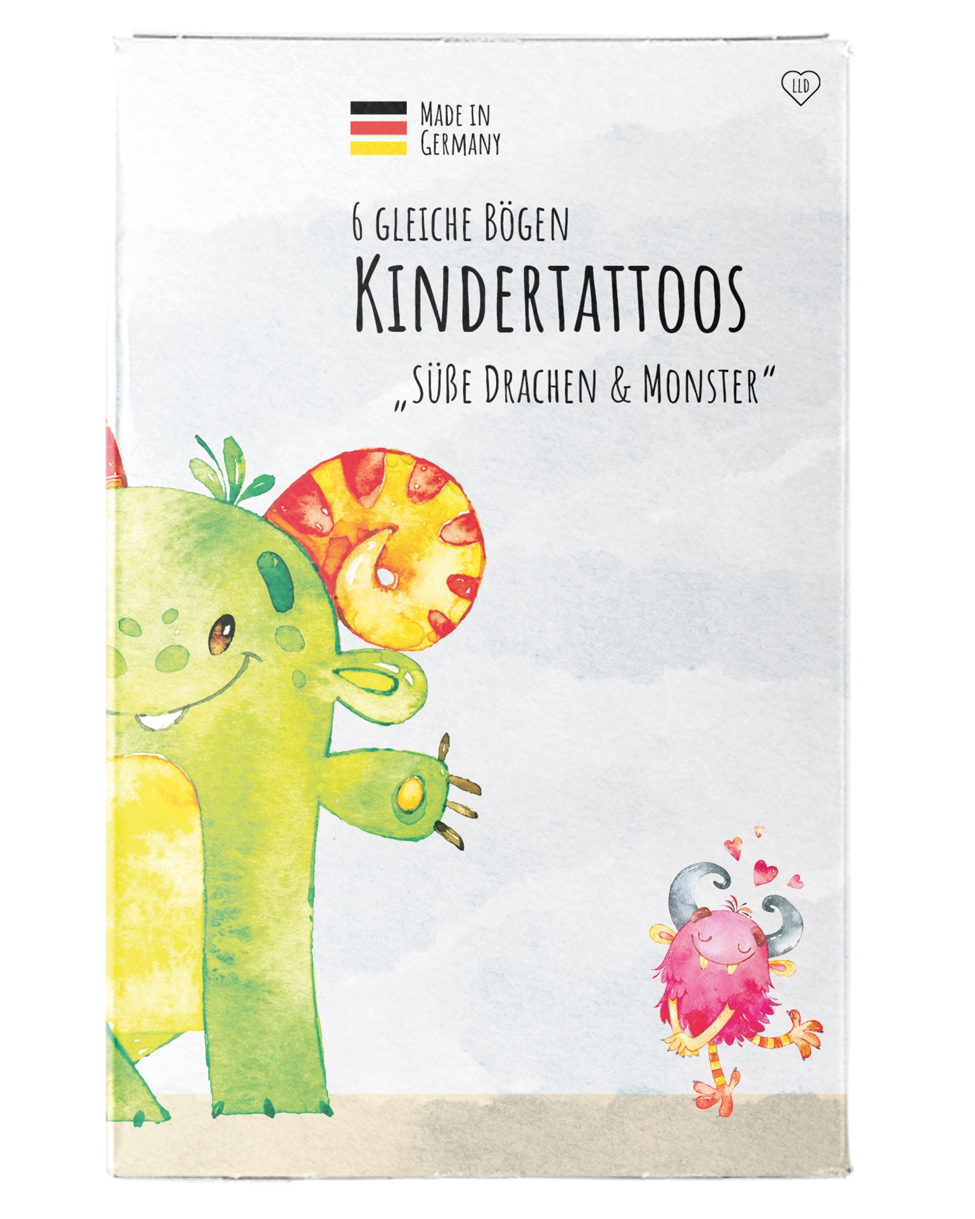 Mitgebsel Kindertattoos "Süße Drachen & Monster" – 6 gleiche Bögen Kindertattoos lilaliebtdich