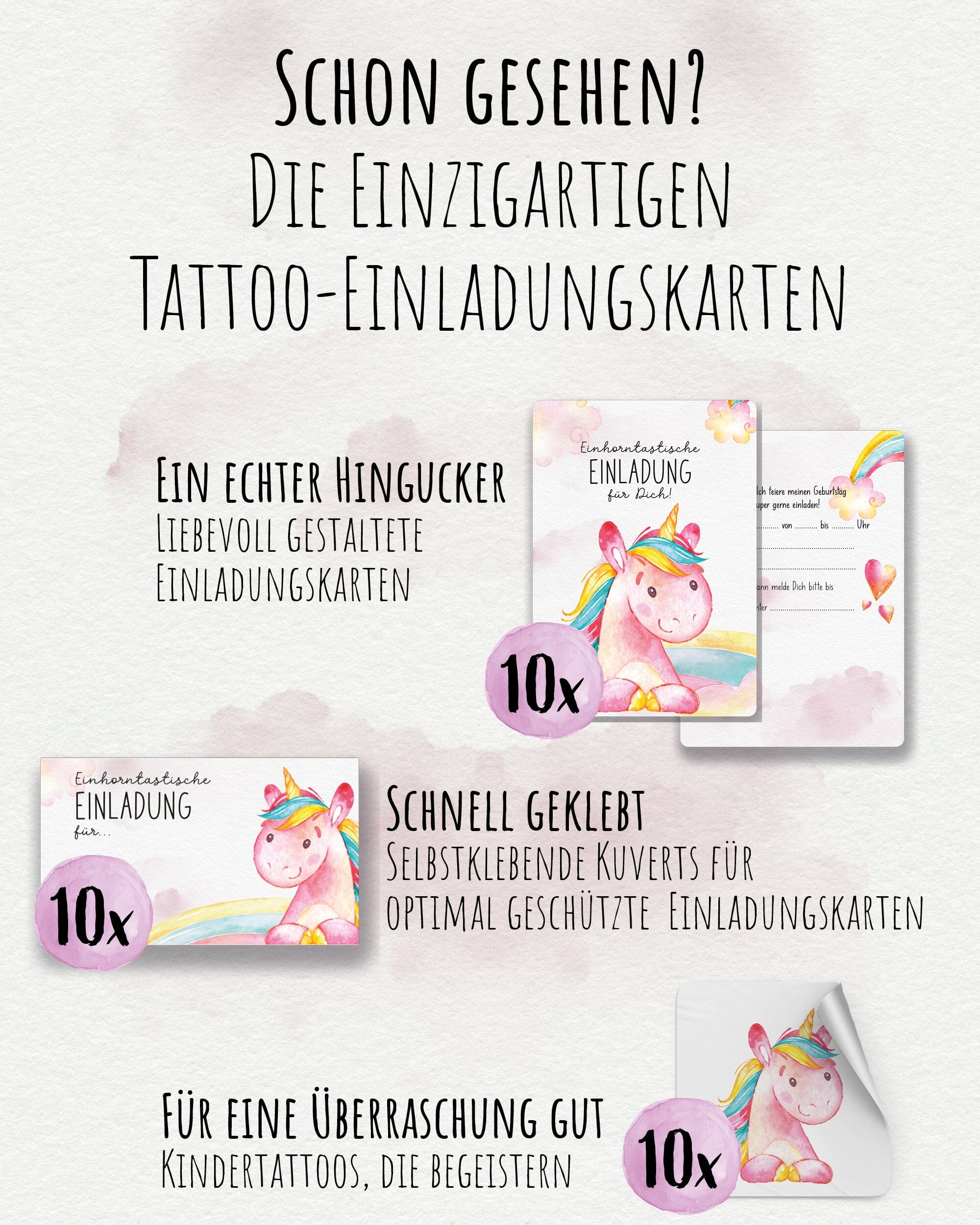 Mitgebsel Kindertattoos "Wundervolle Einhörner" – 6 gleiche Bögen Kindertattoos lilaliebtdich