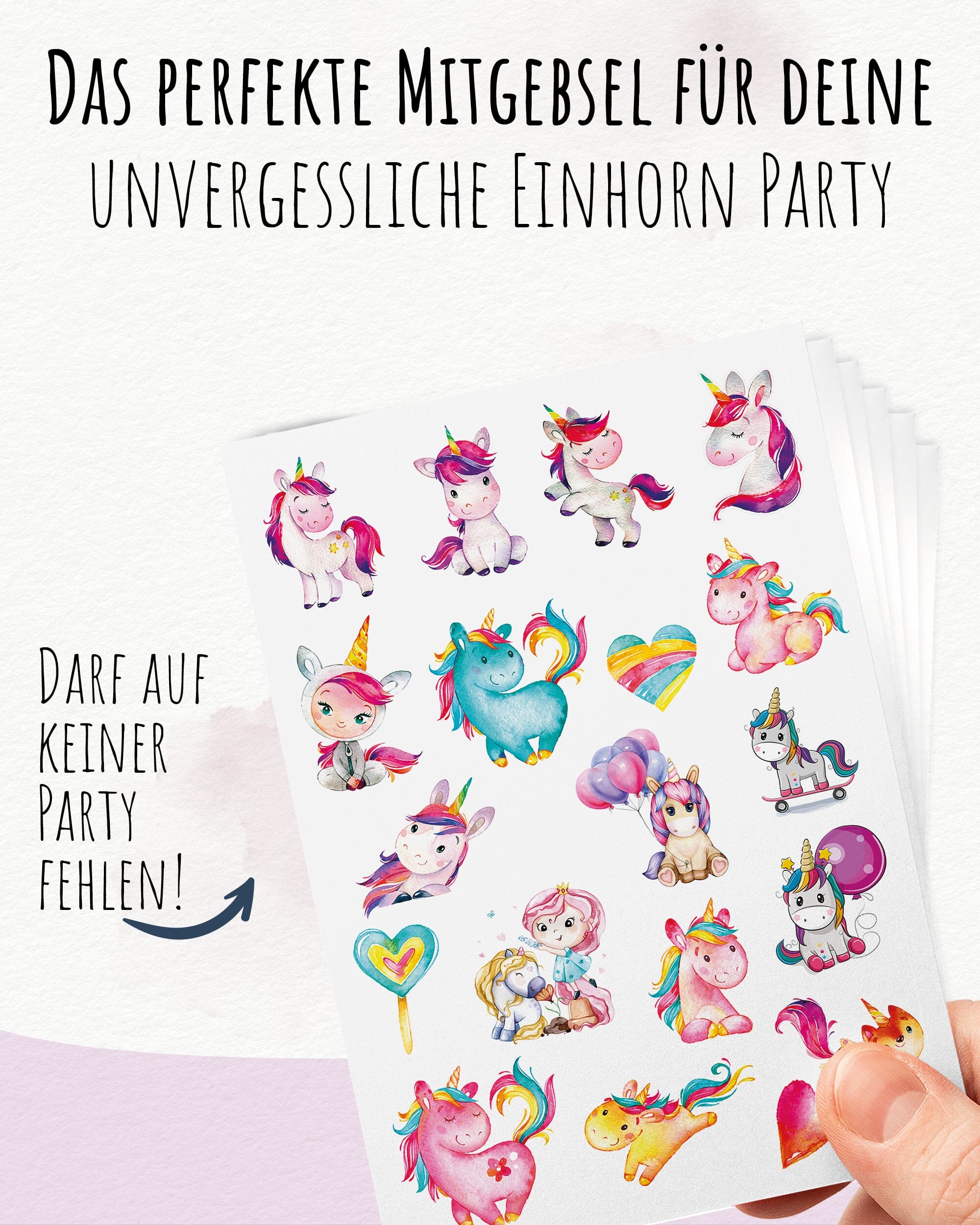 Mitgebsel Kindertattoos "Wundervolle Einhörner" – 6 gleiche Bögen Kindertattoos lilaliebtdich