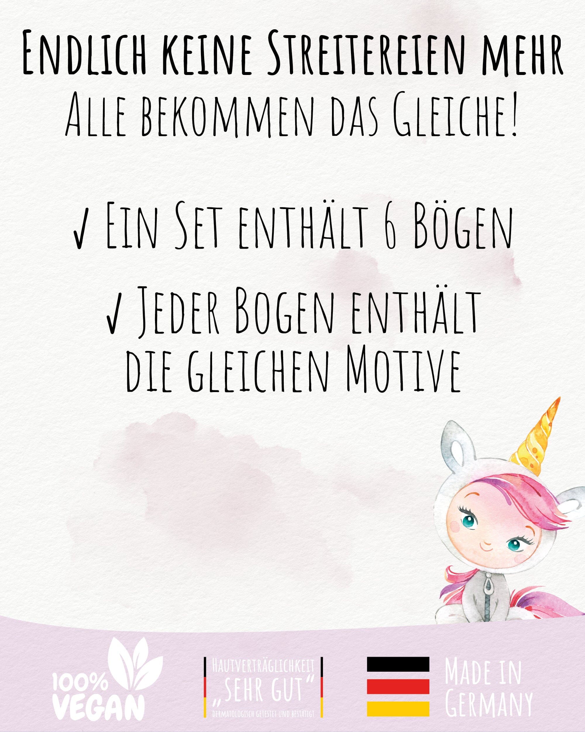 Mitgebsel Kindertattoos "Wundervolle Einhörner" – 6 gleiche Bögen Kindertattoos lilaliebtdich