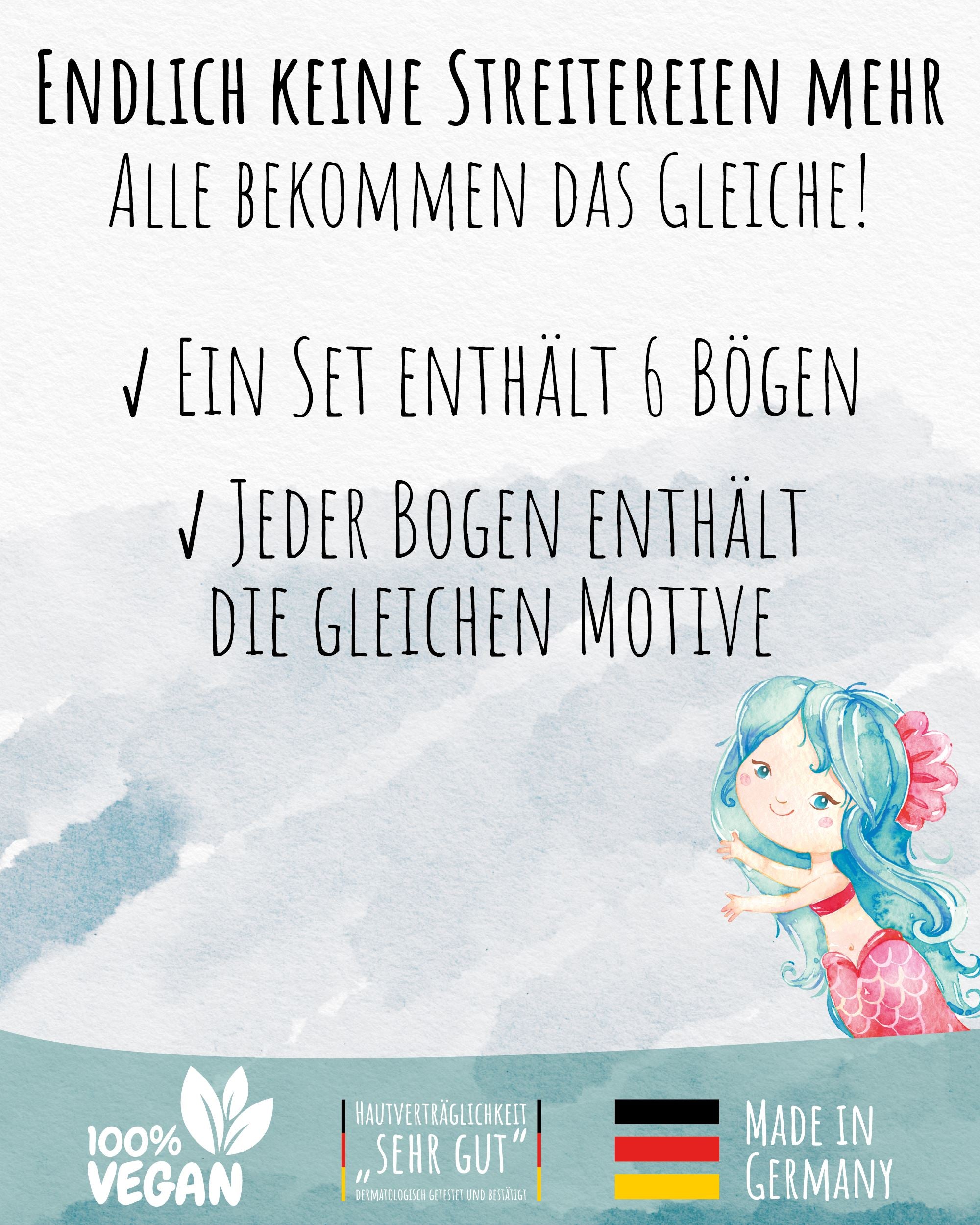 Mitgebsel Kindertattoos "Zauberhafte Meerjungfrauen" – 6 gleiche Bögen Kindertattoos lilaliebtdich