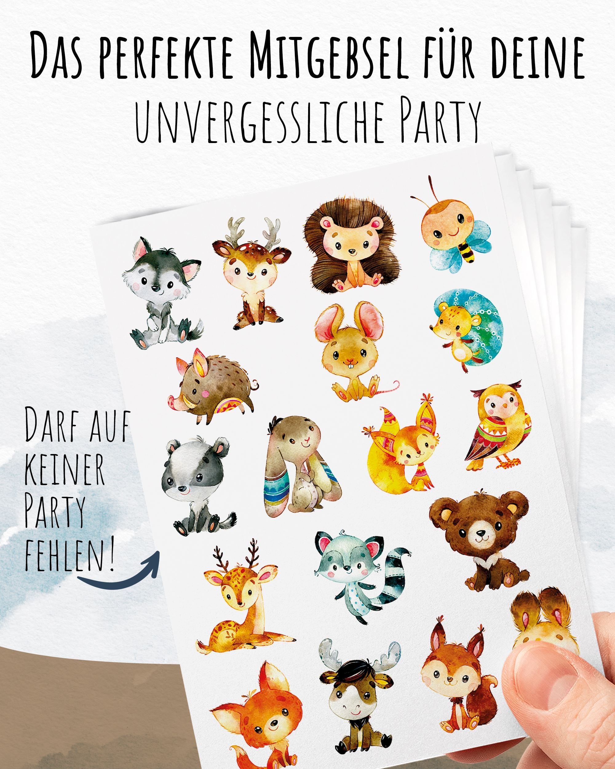 Mitgebsel Kindertattoos "Zauberhafte Waldtiere" – 6 gleiche Bögen Kindertattoos lilaliebtdich