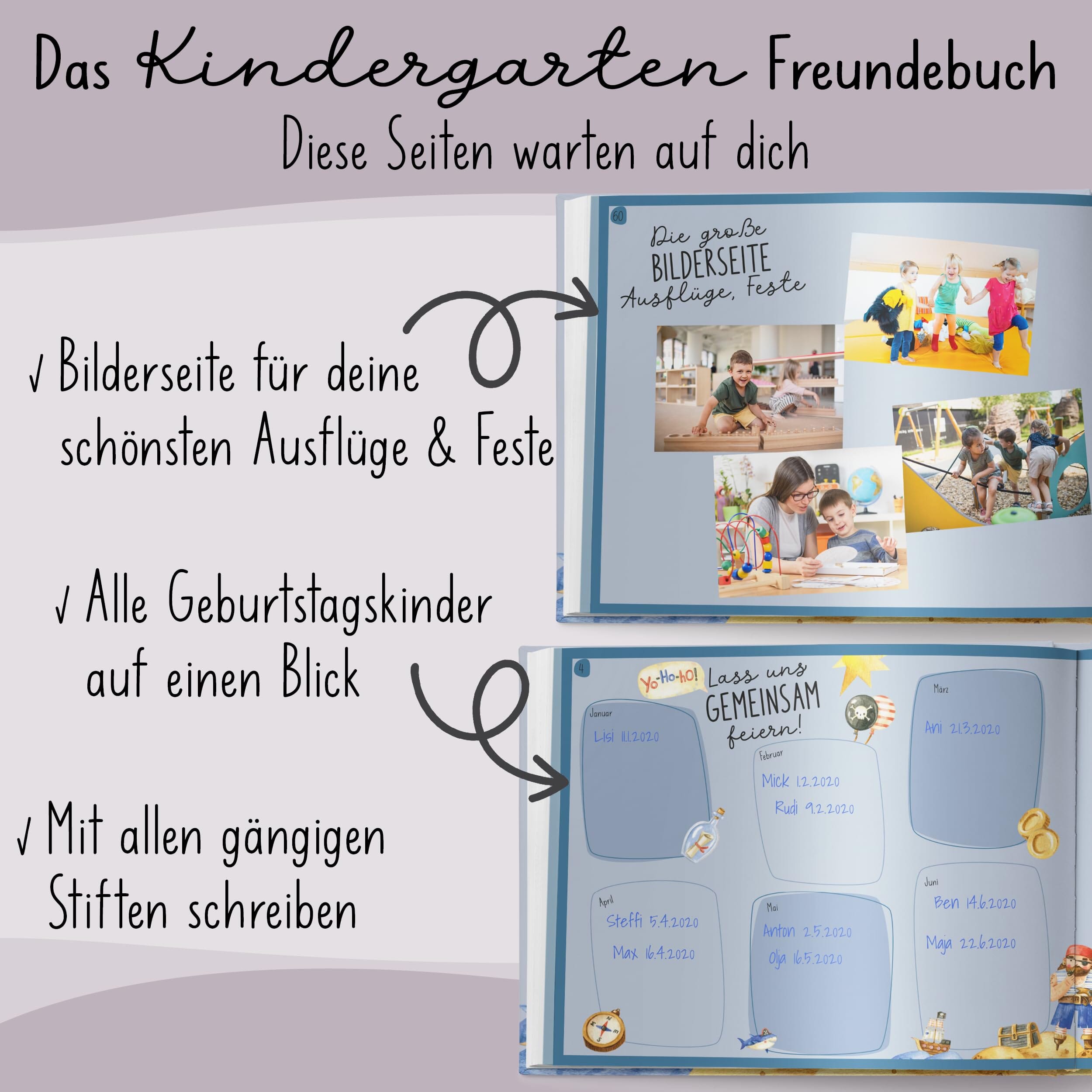 Kindergarten Freundebuch Pirat (kompakt) Kindergarten Freundebuch lila liebt dich 