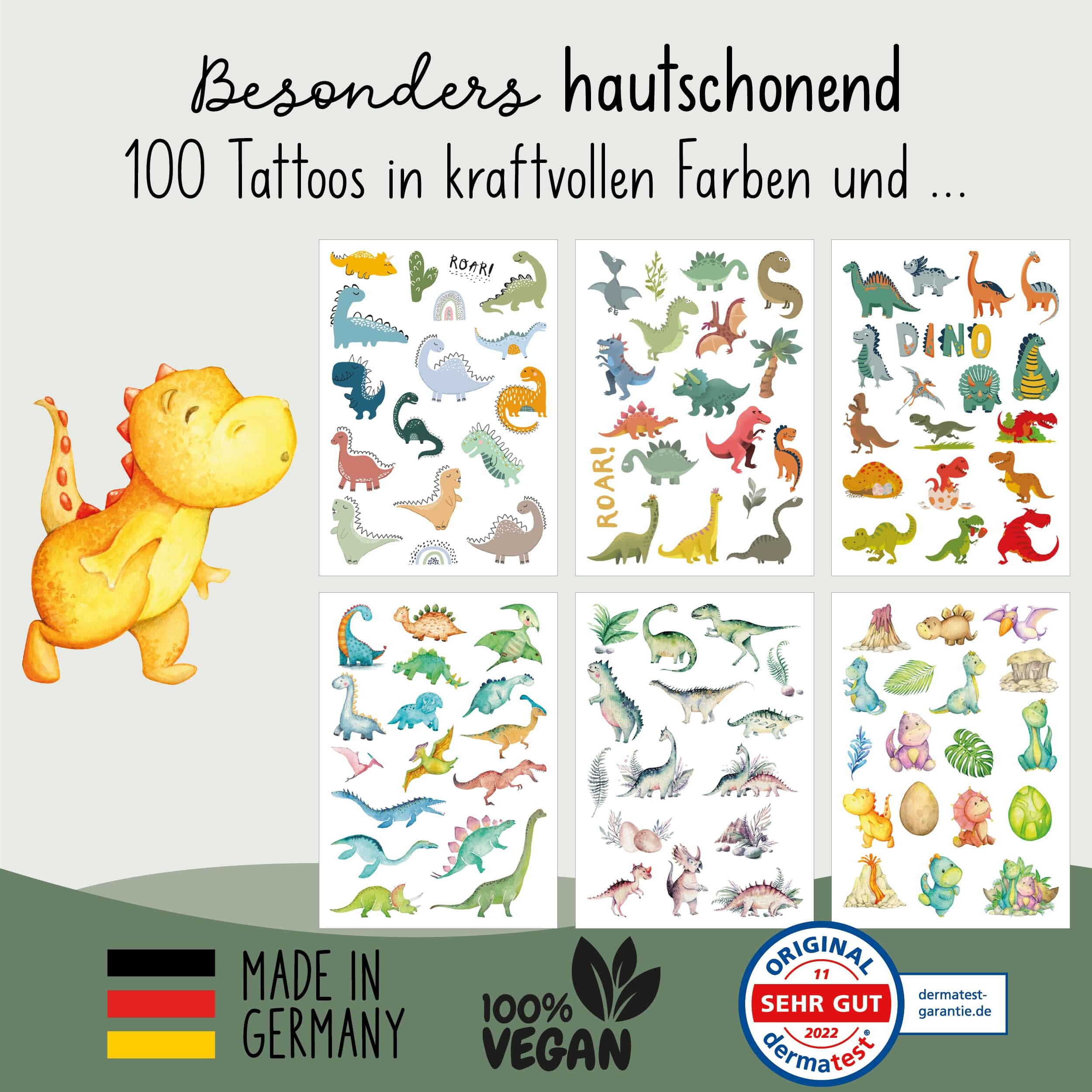 lila liebt dich® 140 angesagte Dino Sticker & Tattoo Kinder Motive // Kindertattoos hautfreundlich & getestet // LLD-MTAT- TEMPORARY_TATTOO lila liebt dich 