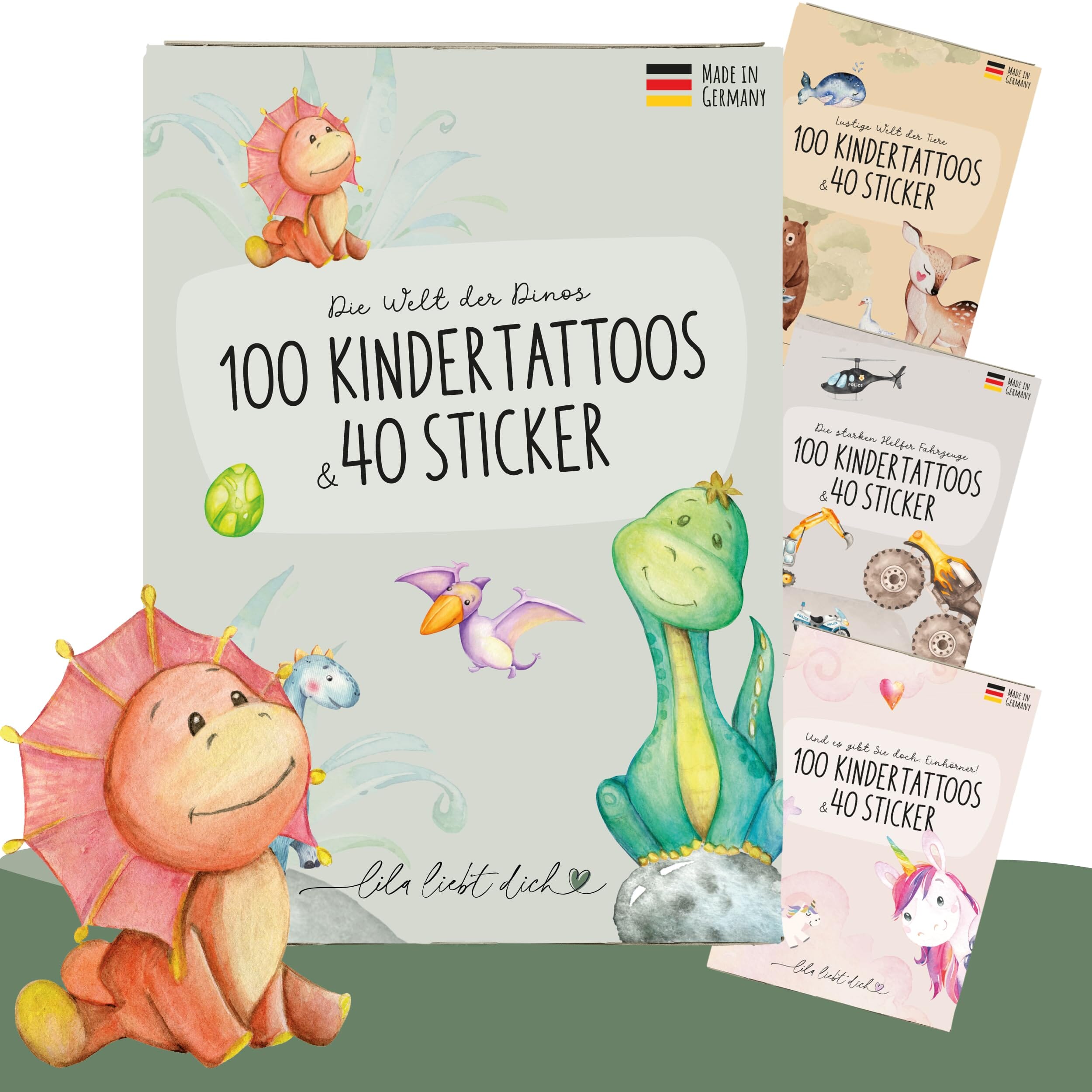 lila liebt dich® 140 angesagte Dino Sticker & Tattoo Kinder Motive // Kindertattoos hautfreundlich & getestet // LLD-MTAT- TEMPORARY_TATTOO lila liebt dich Maxi Dinos 