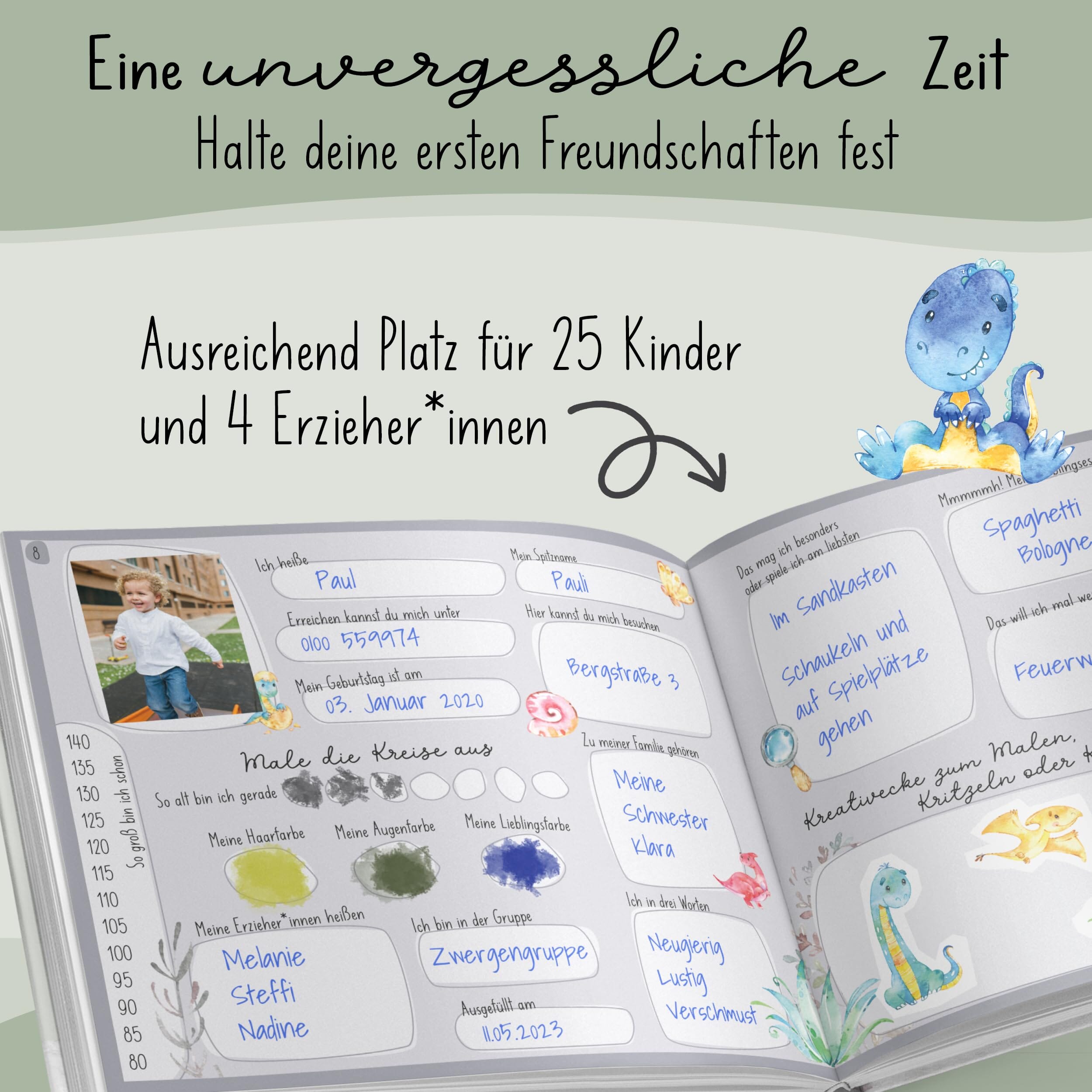 lila liebt dich® Freundebuch Dinosaurier, Freundebuch Kindergarten Junge - Unvergessliche Kindergartenmomente festhalten, kompakt TOYS_AND_GAMES lila liebt dich 