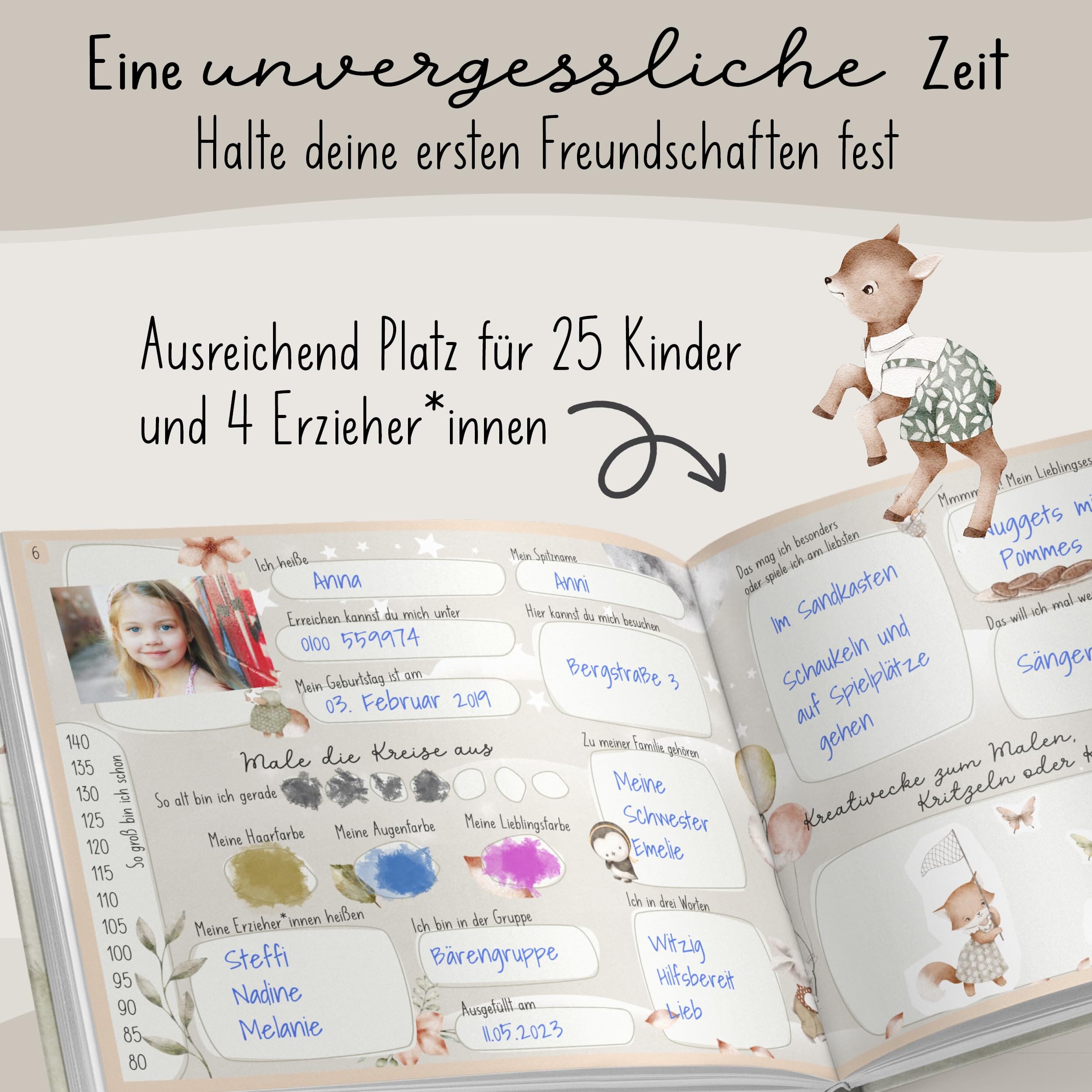 lila liebt dich® Freundebuch Kindergarten Tiere, Freundebuch Kindergarten Mädchen - Unvergessliche Kindergartenmomente festhalten, kompakt TOYS_AND_GAMES lila liebt dich 