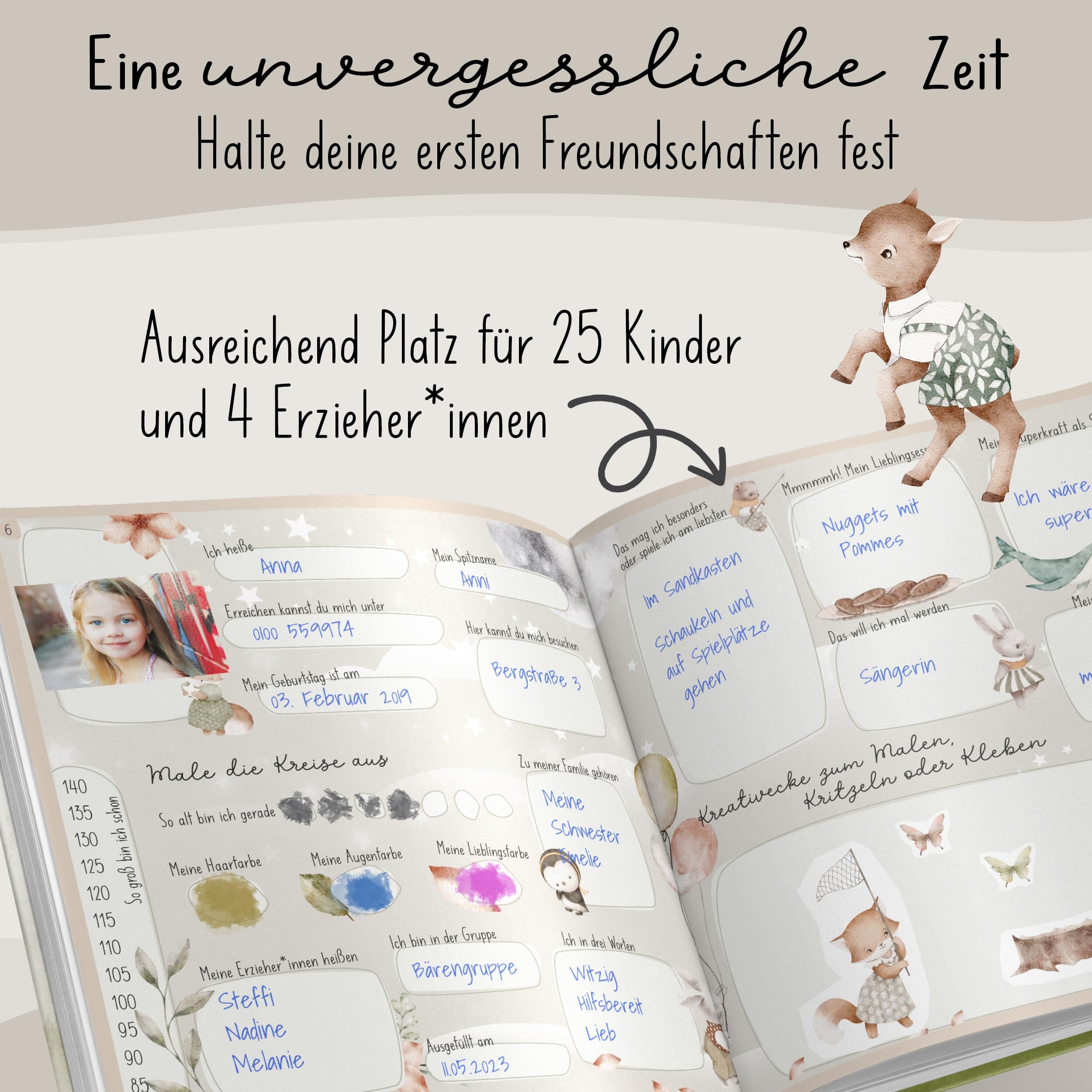 lila liebt dich® Freundebuch Kindergarten Tiere, Freundebuch Kindergarten Mädchen - Unvergessliche Kindergartenmomente festhalten TOYS_AND_GAMES lila liebt dich 