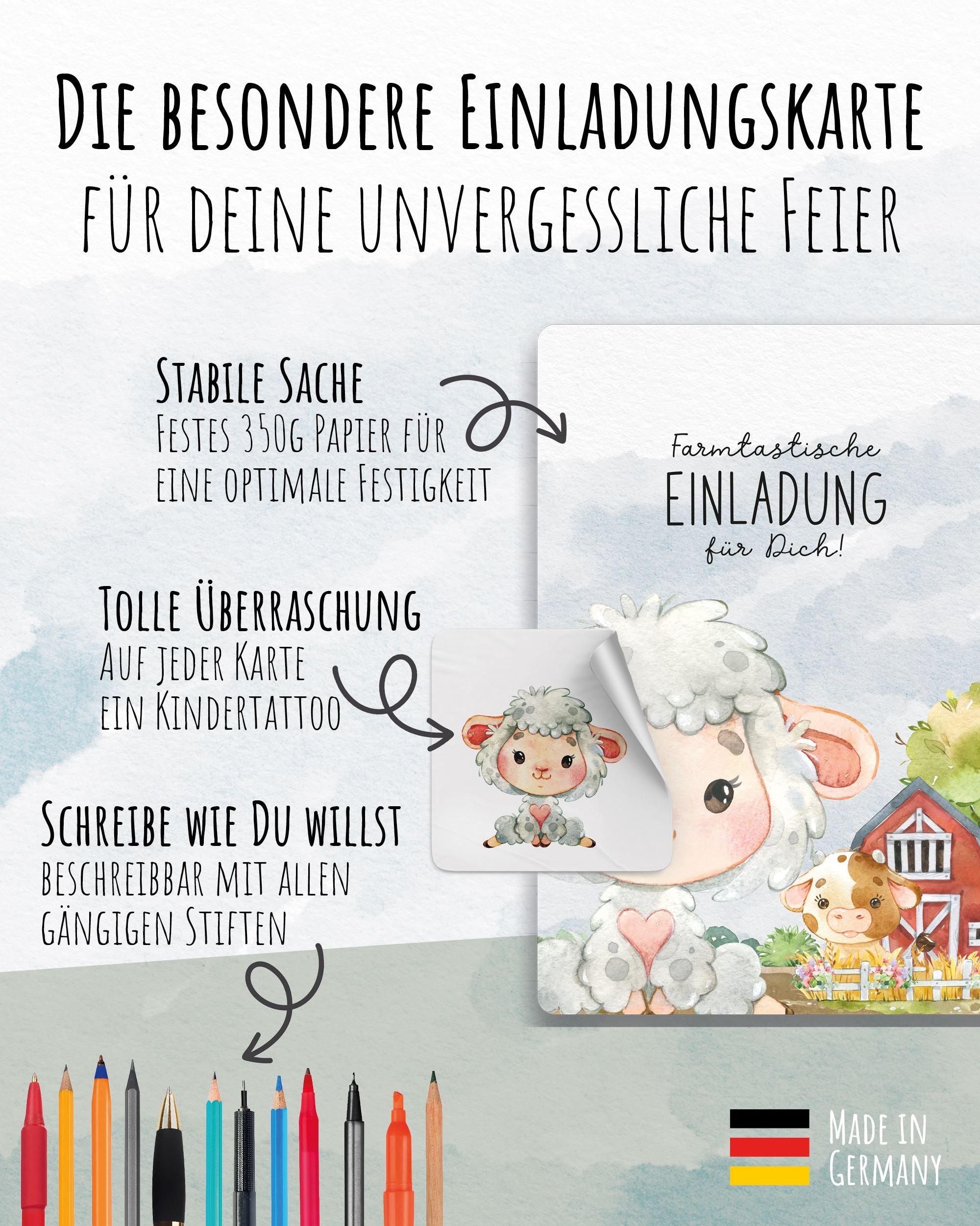Einladungskarte Kindergeburtstag "Farmtastische Einladung" Einladungskarten lilaliebtdich 