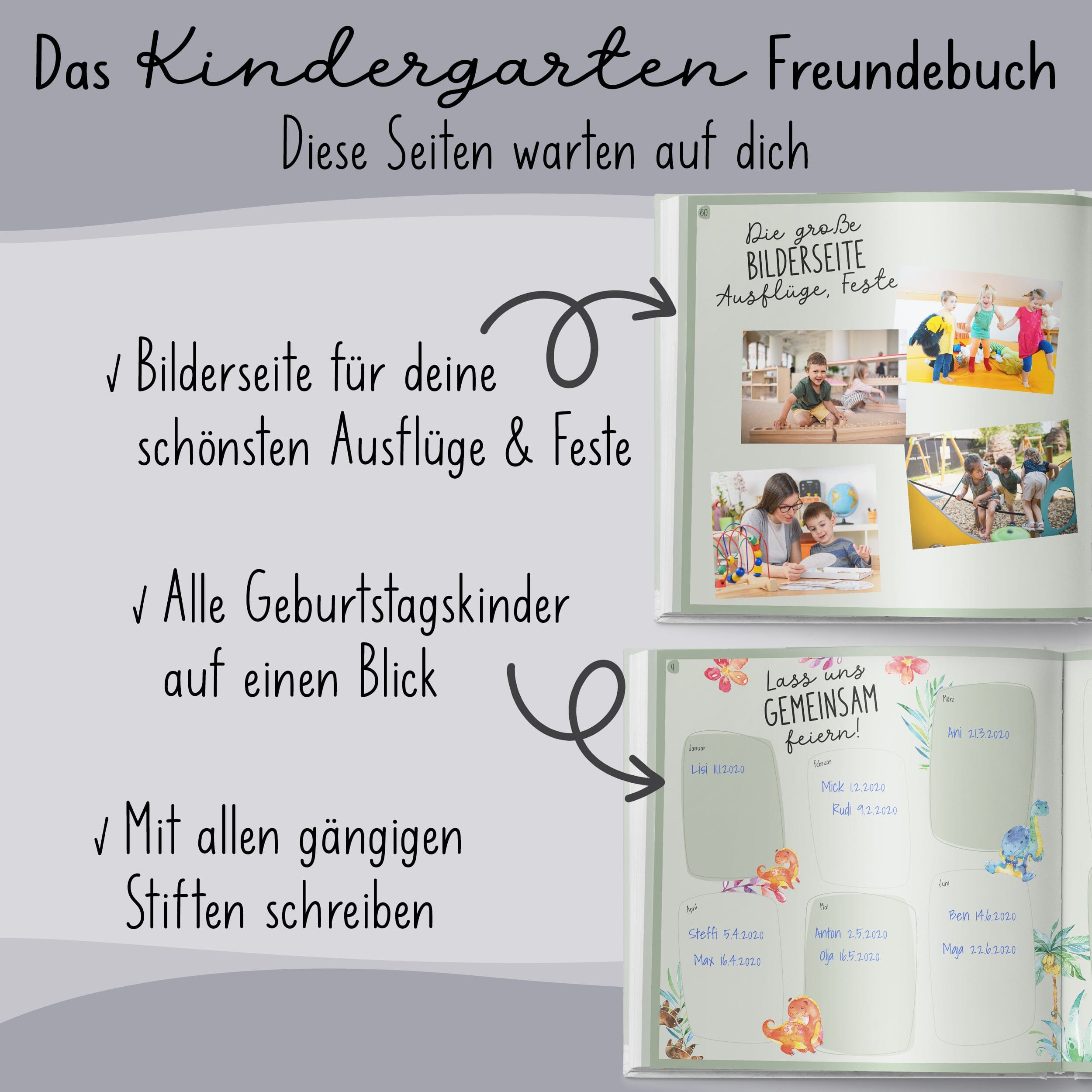 Kindergarten Freundebuch Dinos Kindergarten Freundebuch lila liebt dich 